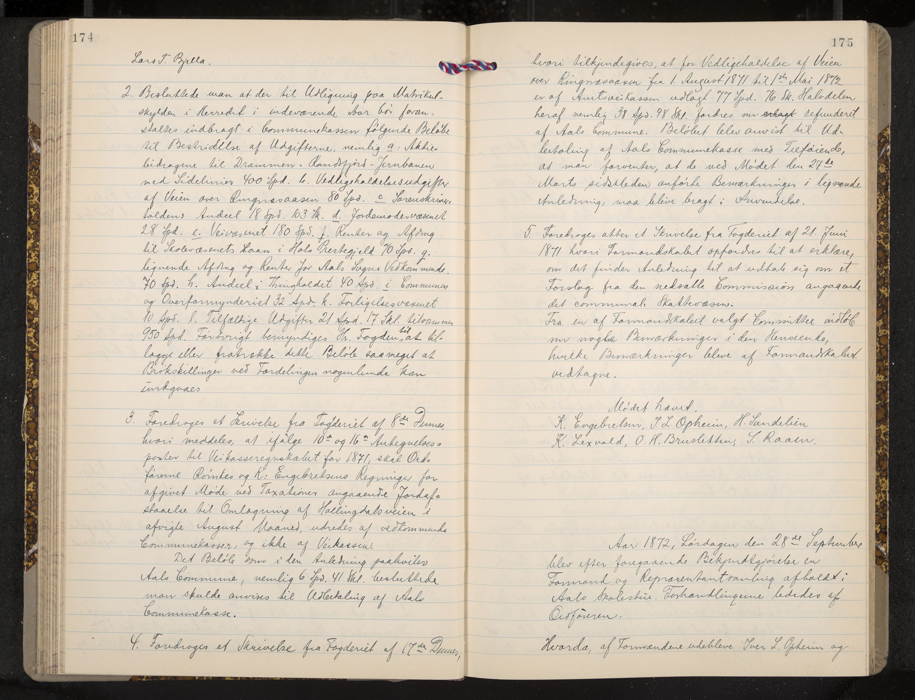 Ål formannskap og sentraladministrasjon, IKAK/0619021/A/Aa/L0003: Utskrift av møtebok, 1864-1880, p. 174-175