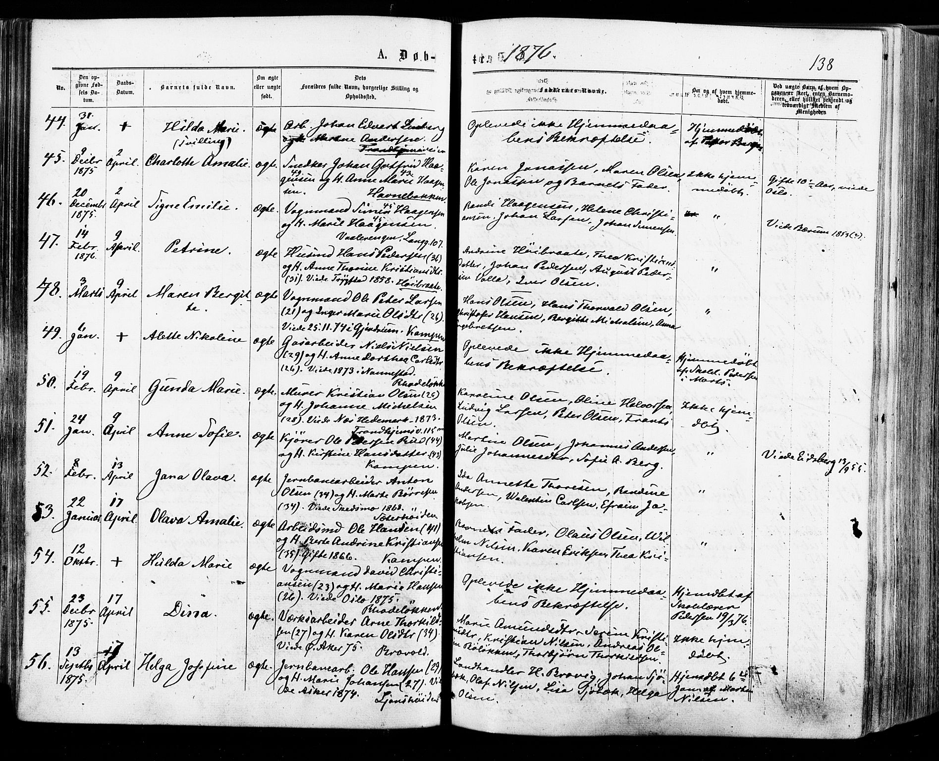 Østre Aker prestekontor Kirkebøker, AV/SAO-A-10840/F/Fa/L0004: Parish register (official) no. I 4, 1876-1889, p. 138