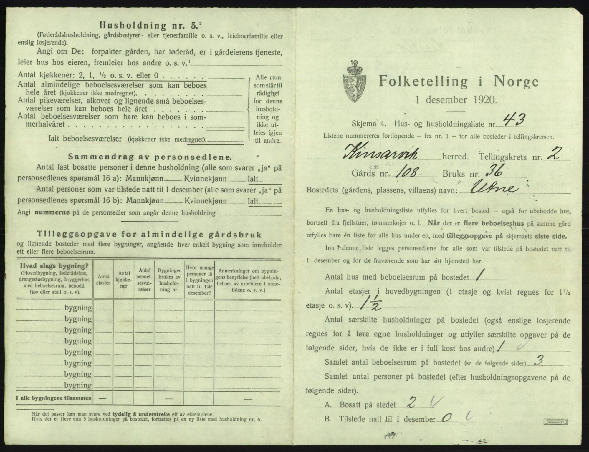 SAB, 1920 census for Kinsarvik, 1920, p. 218