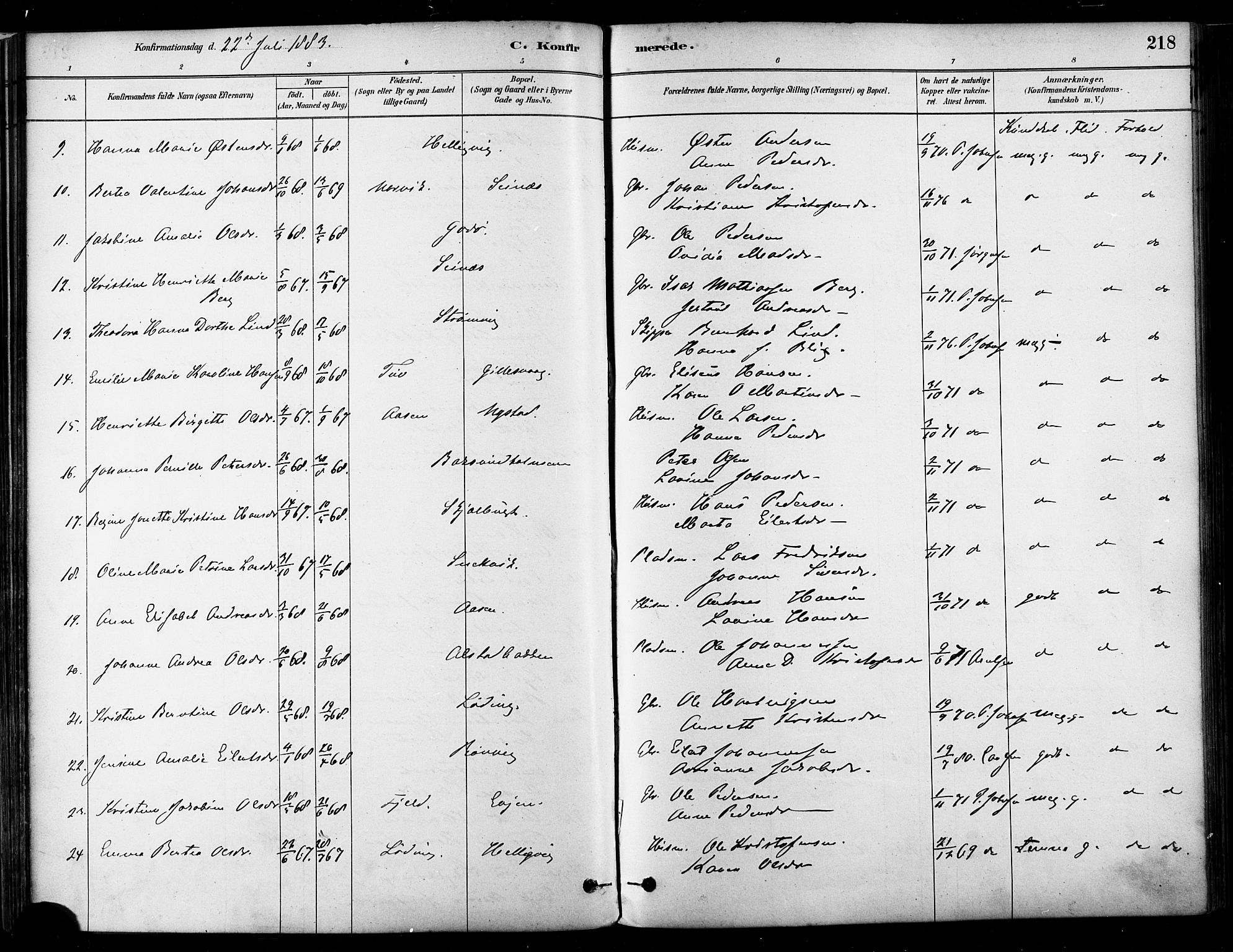 Ministerialprotokoller, klokkerbøker og fødselsregistre - Nordland, AV/SAT-A-1459/802/L0054: Parish register (official) no. 802A01, 1879-1893, p. 218