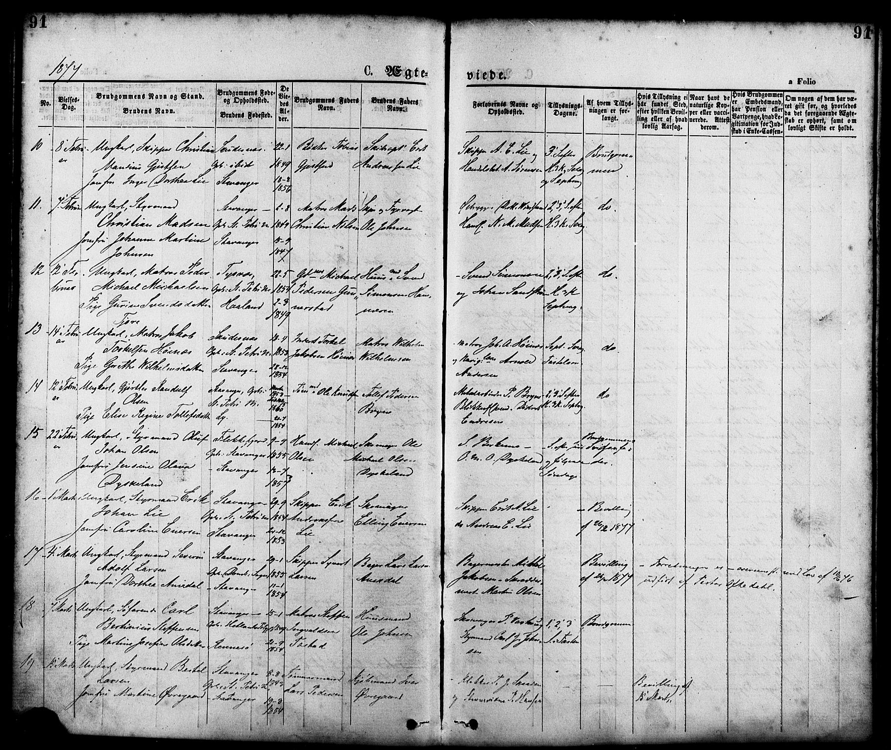 St. Petri sokneprestkontor, AV/SAST-A-101813/001/30/30BA/L0010: Parish register (official) no. A 10, 1869-1878, p. 91