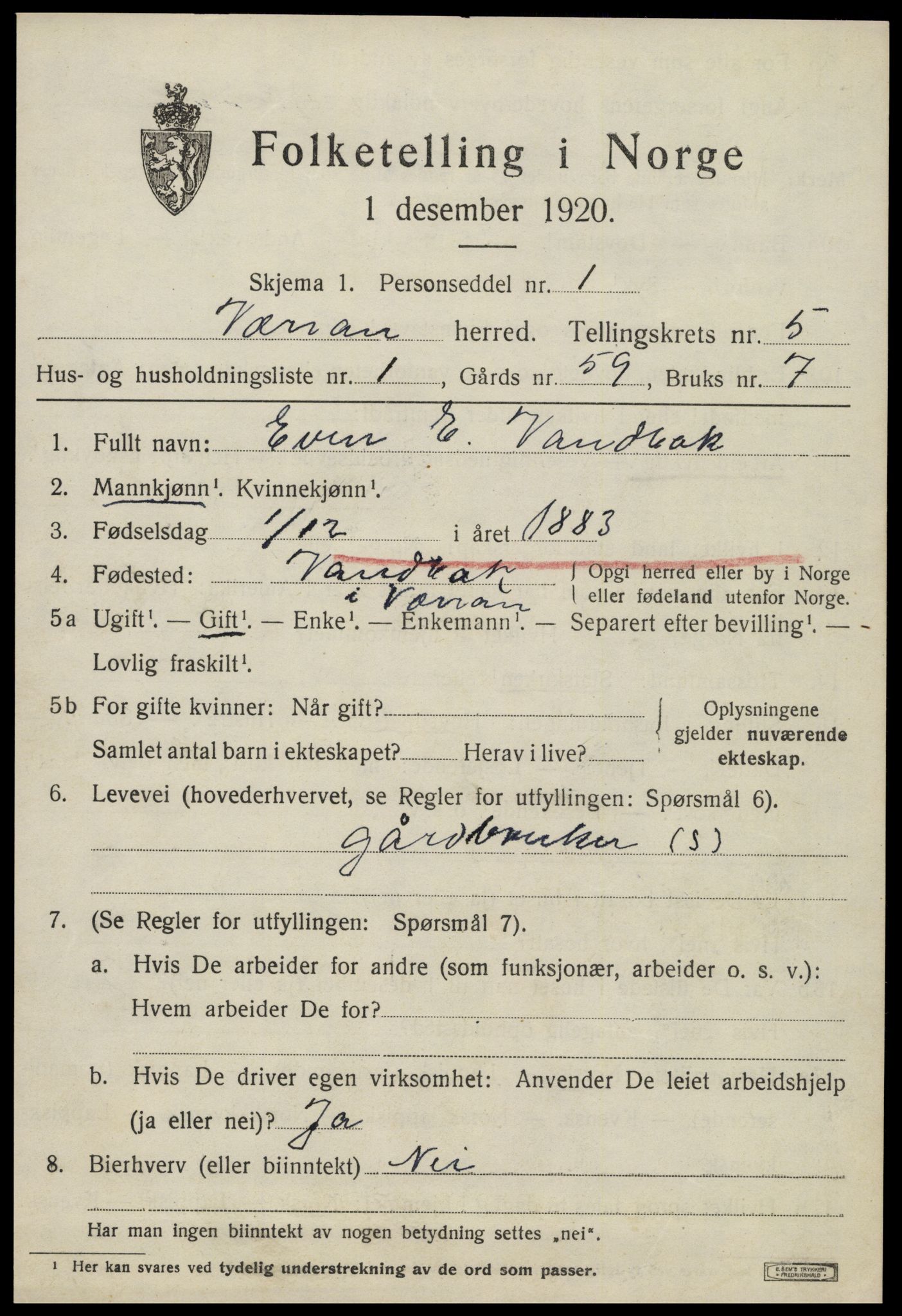 SAT, 1920 census for Verran, 1920, p. 1880