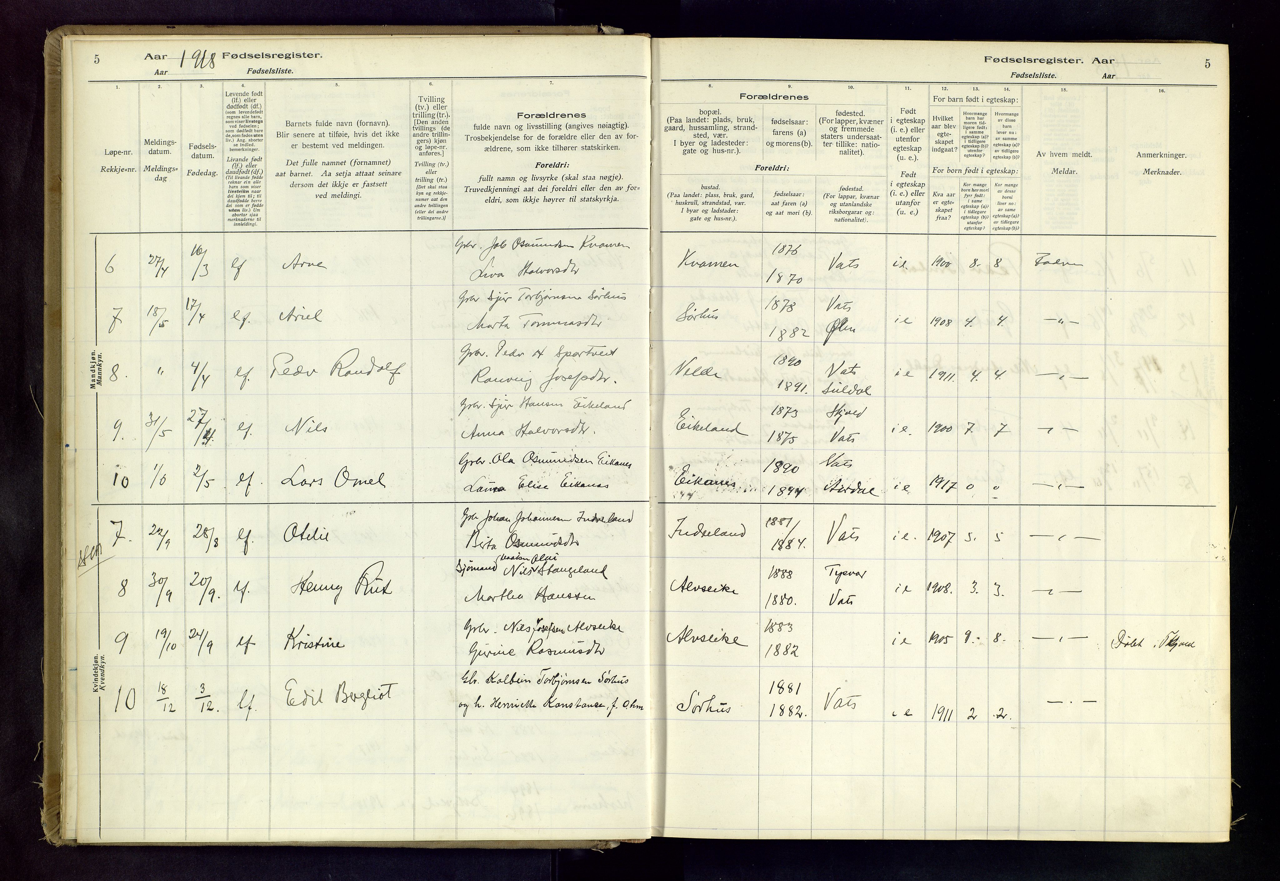 Skjold sokneprestkontor, AV/SAST-A-101847/I/Id/L0003: Birth register no. 3, 1917-1982, p. 5