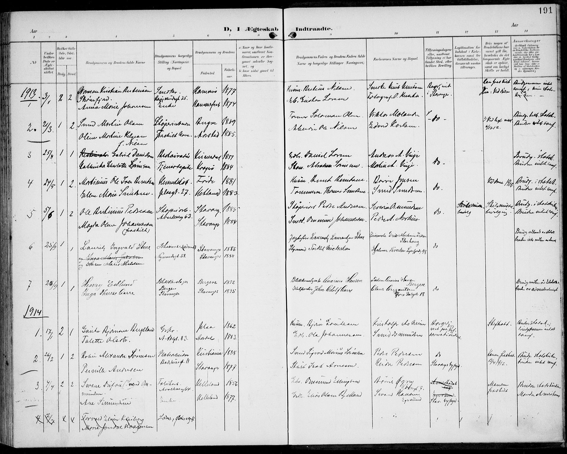 St. Johannes sokneprestkontor, AV/SAST-A-101814/002/B/L0001: Parish register (official) no. A 8, 1899-1917, p. 191