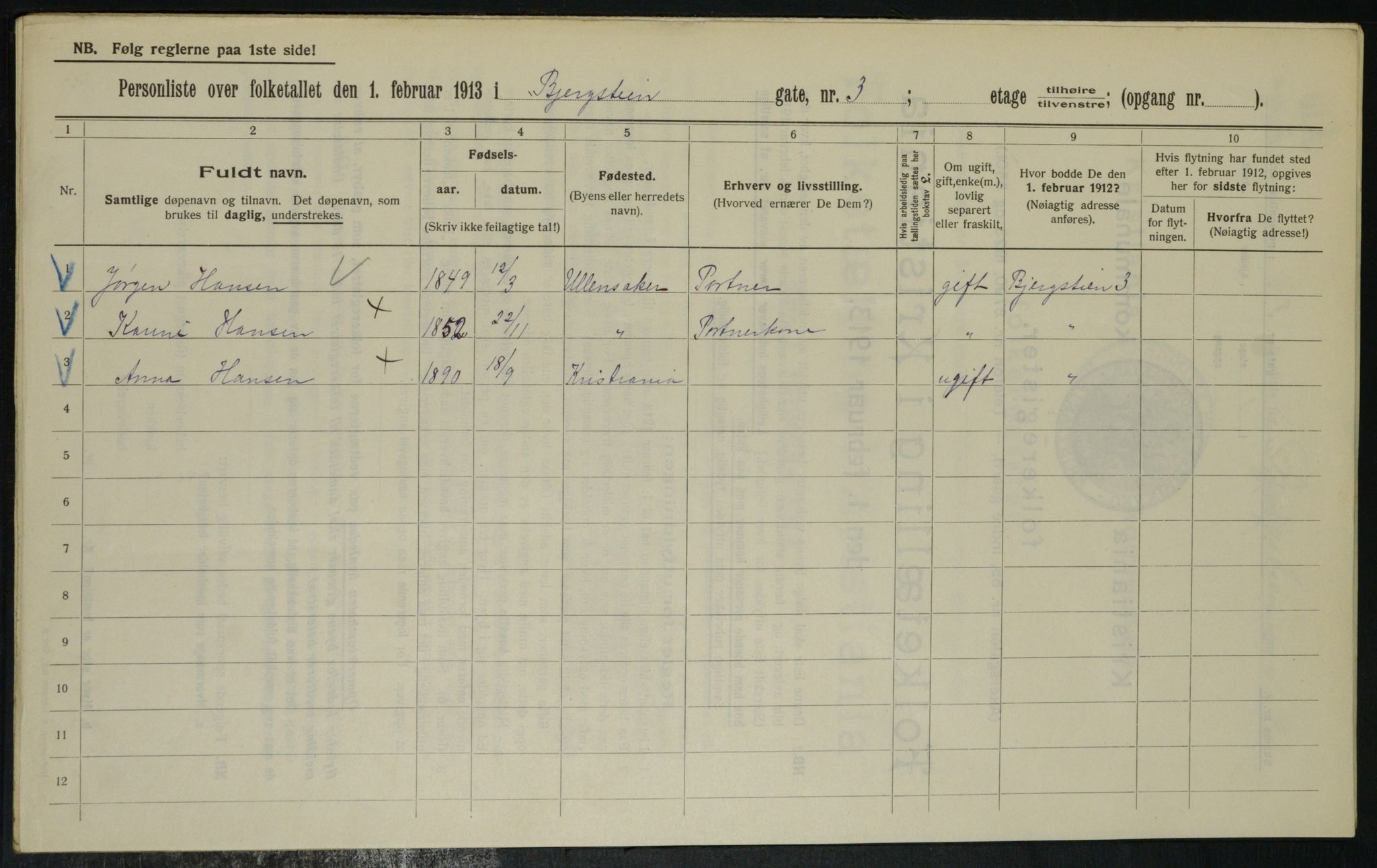 OBA, Municipal Census 1913 for Kristiania, 1913, p. 4189