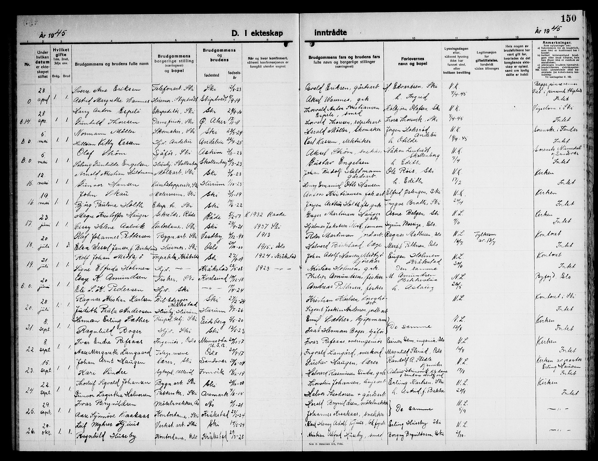 Kråkstad prestekontor Kirkebøker, AV/SAO-A-10125a/G/Gb/L0003: Parish register (copy) no. II 3, 1942-1948, p. 150