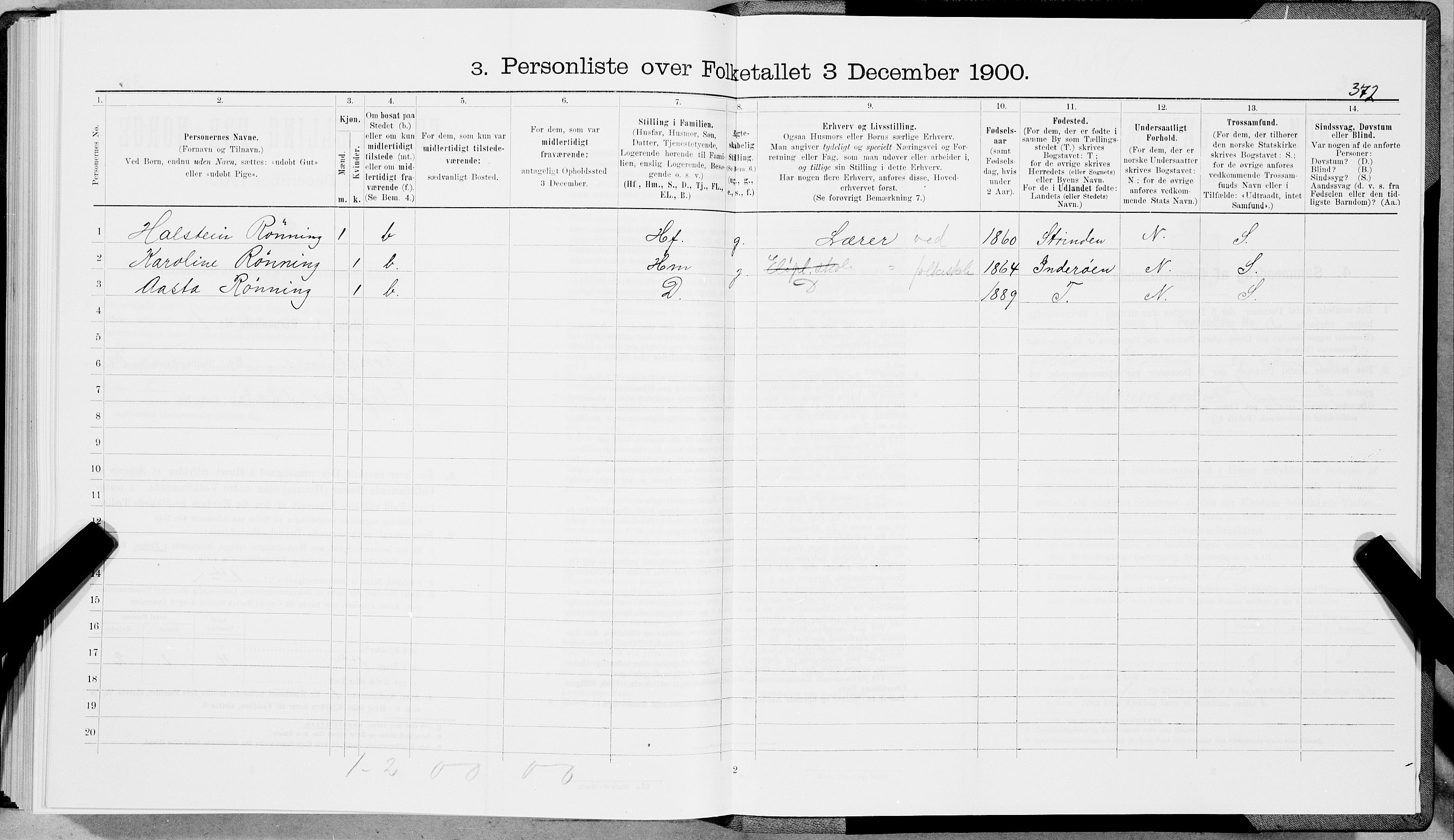 SAT, 1900 census for Trondheim, 1900, p. 15229