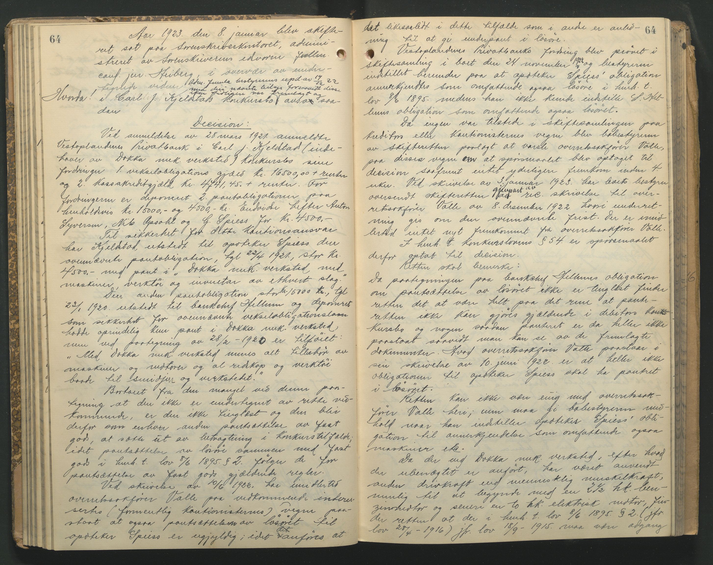 Hadeland og Land tingrett, AV/SAH-TING-010/J/Jc/L0011: Skifteforhandlingsprotokoll, 1916-1930, p. 64