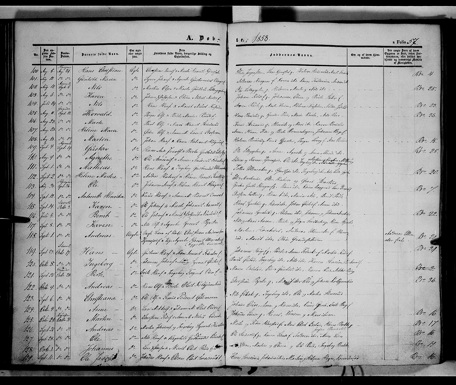 Land prestekontor, SAH/PREST-120/H/Ha/Haa/L0010: Parish register (official) no. 10, 1847-1859, p. 57