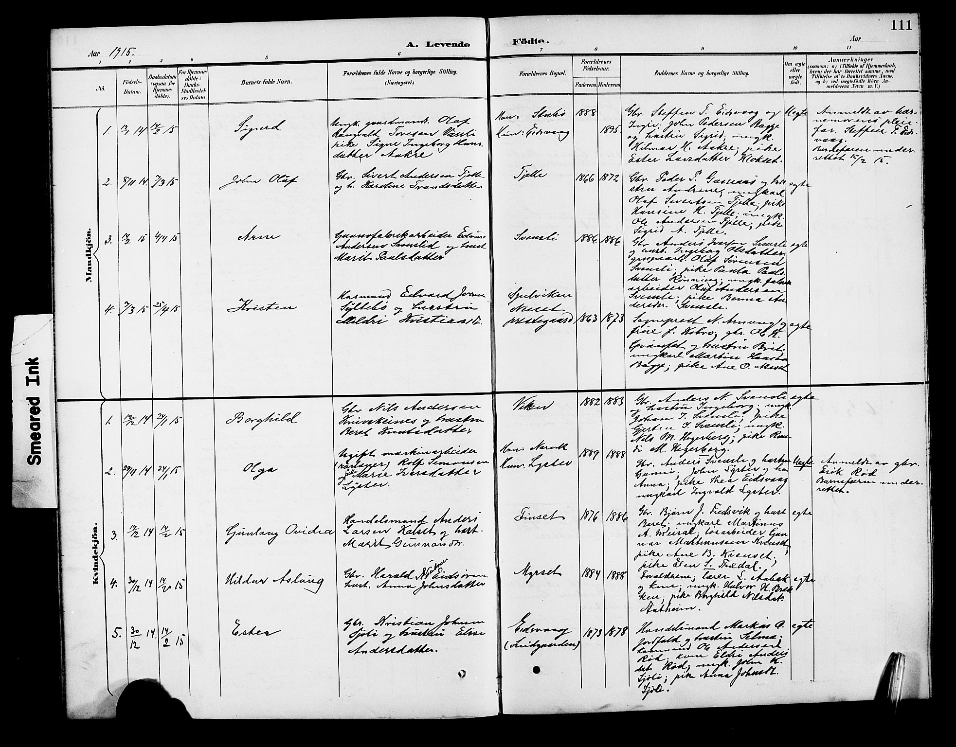 Ministerialprotokoller, klokkerbøker og fødselsregistre - Møre og Romsdal, SAT/A-1454/551/L0632: Parish register (copy) no. 551C04, 1894-1920, p. 111