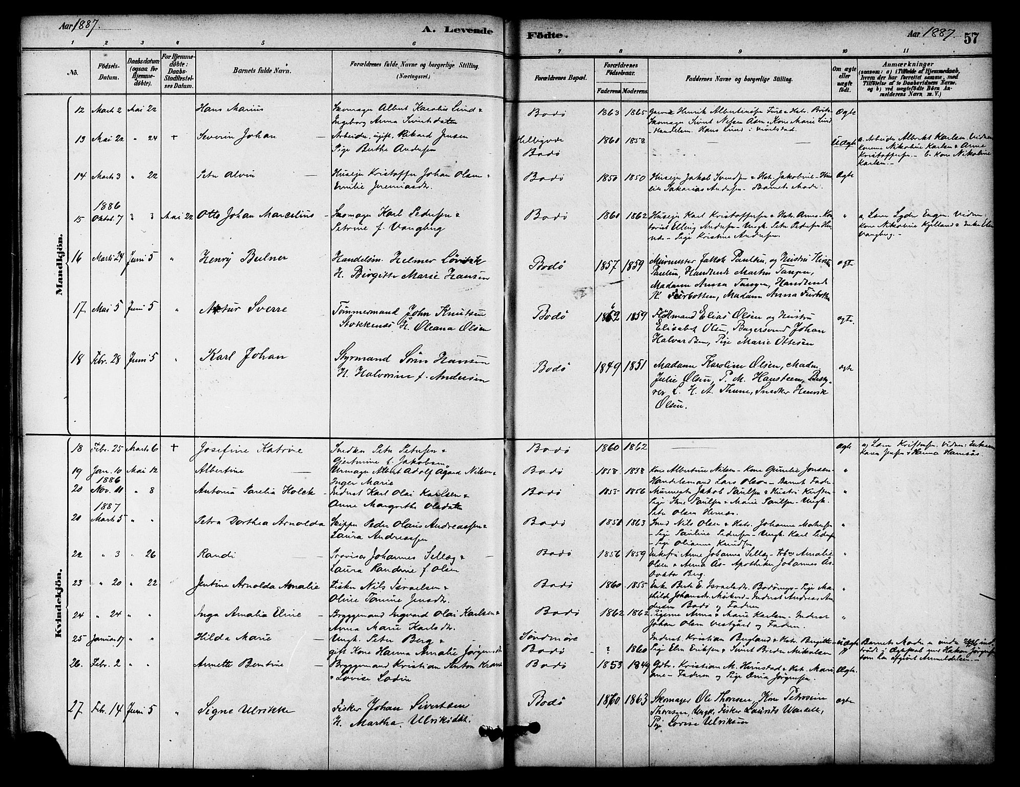 Ministerialprotokoller, klokkerbøker og fødselsregistre - Nordland, SAT/A-1459/801/L0030: Parish register (copy) no. 801C05, 1879-1887, p. 57