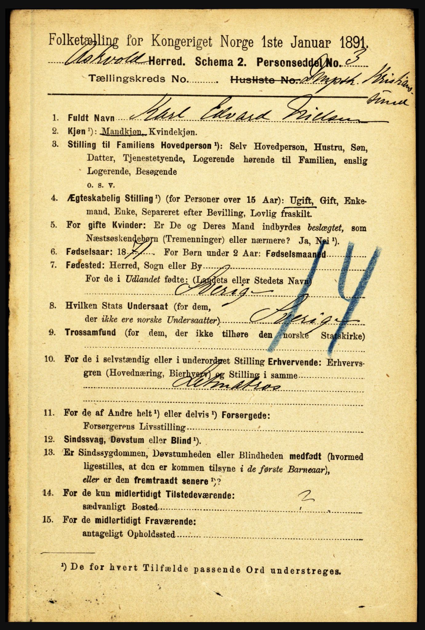 RA, 1891 census for 1428 Askvoll, 1891, p. 3219