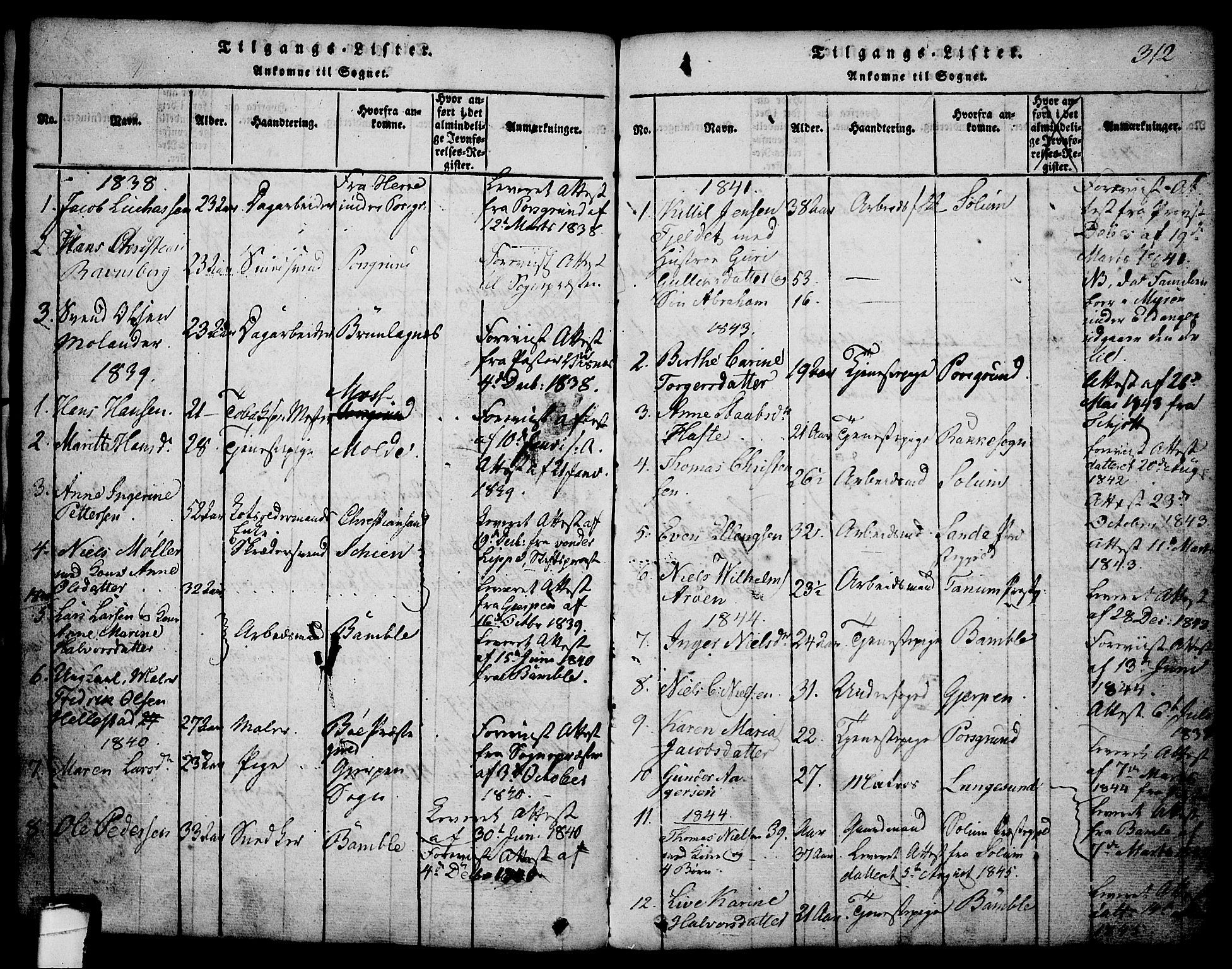Brevik kirkebøker, SAKO/A-255/G/Ga/L0001: Parish register (copy) no. 1, 1814-1845, p. 312