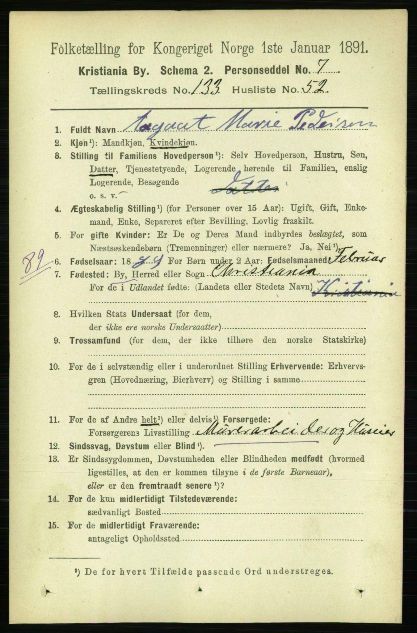 RA, 1891 census for 0301 Kristiania, 1891, p. 73333