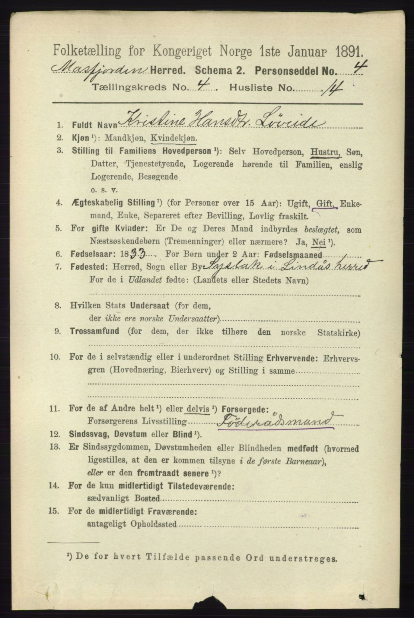 RA, 1891 census for 1266 Masfjorden, 1891, p. 841