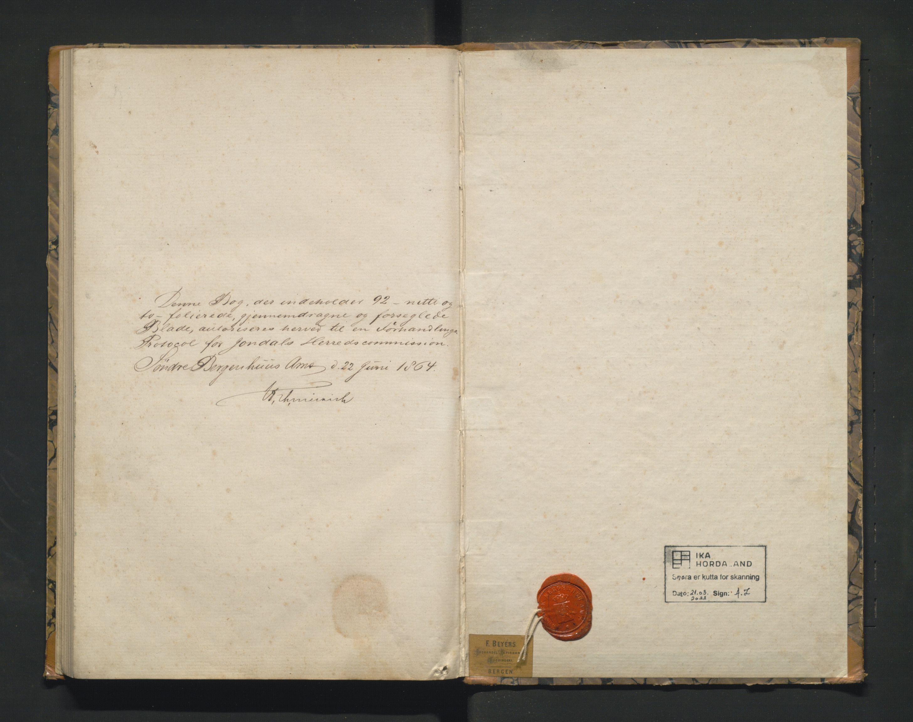 Jondal kommune. Herredskommisjonen av 1863, IKAH/1227-181/A/Aa/L0001: Møtebok for Jondal herredskommisjon, 1864