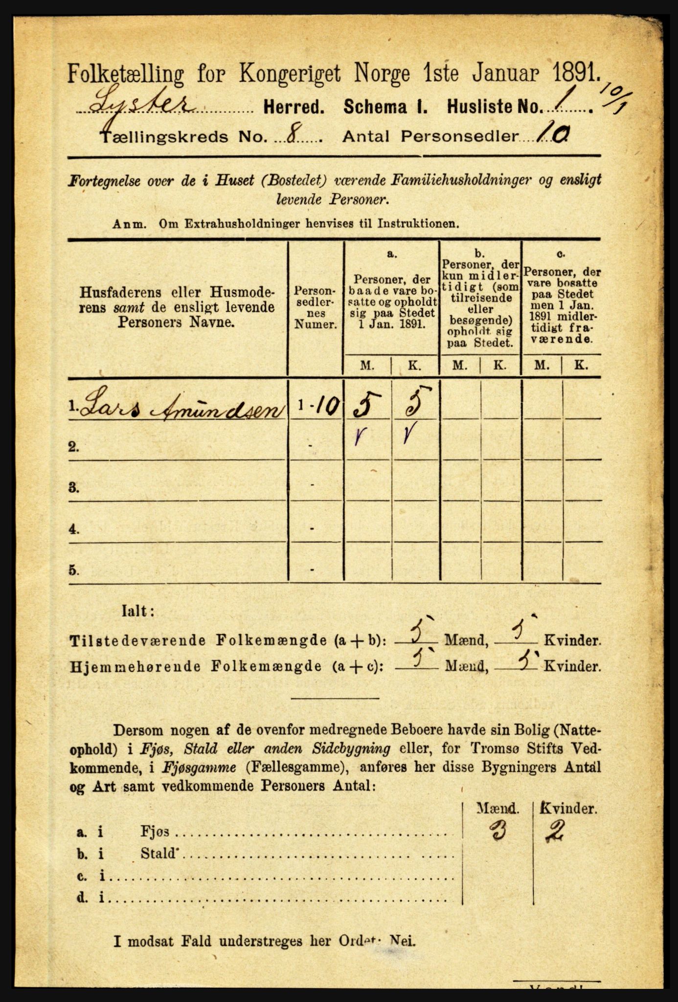 RA, 1891 census for 1426 Luster, 1891, p. 2672