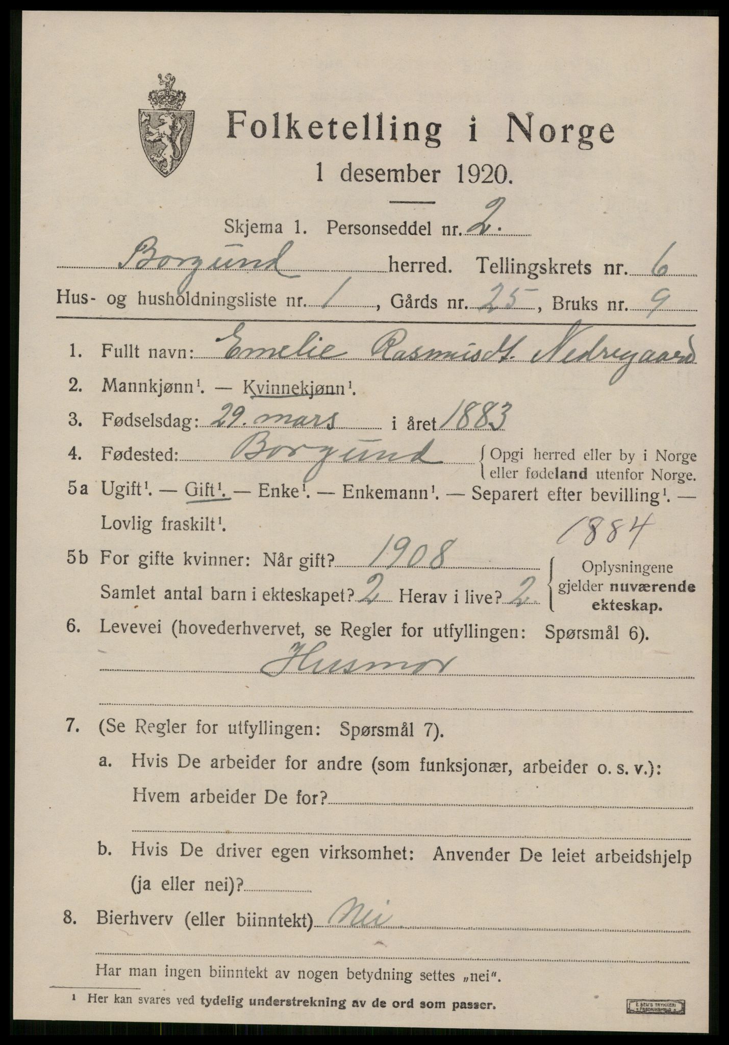 SAT, 1920 census for Borgund, 1920, p. 5110