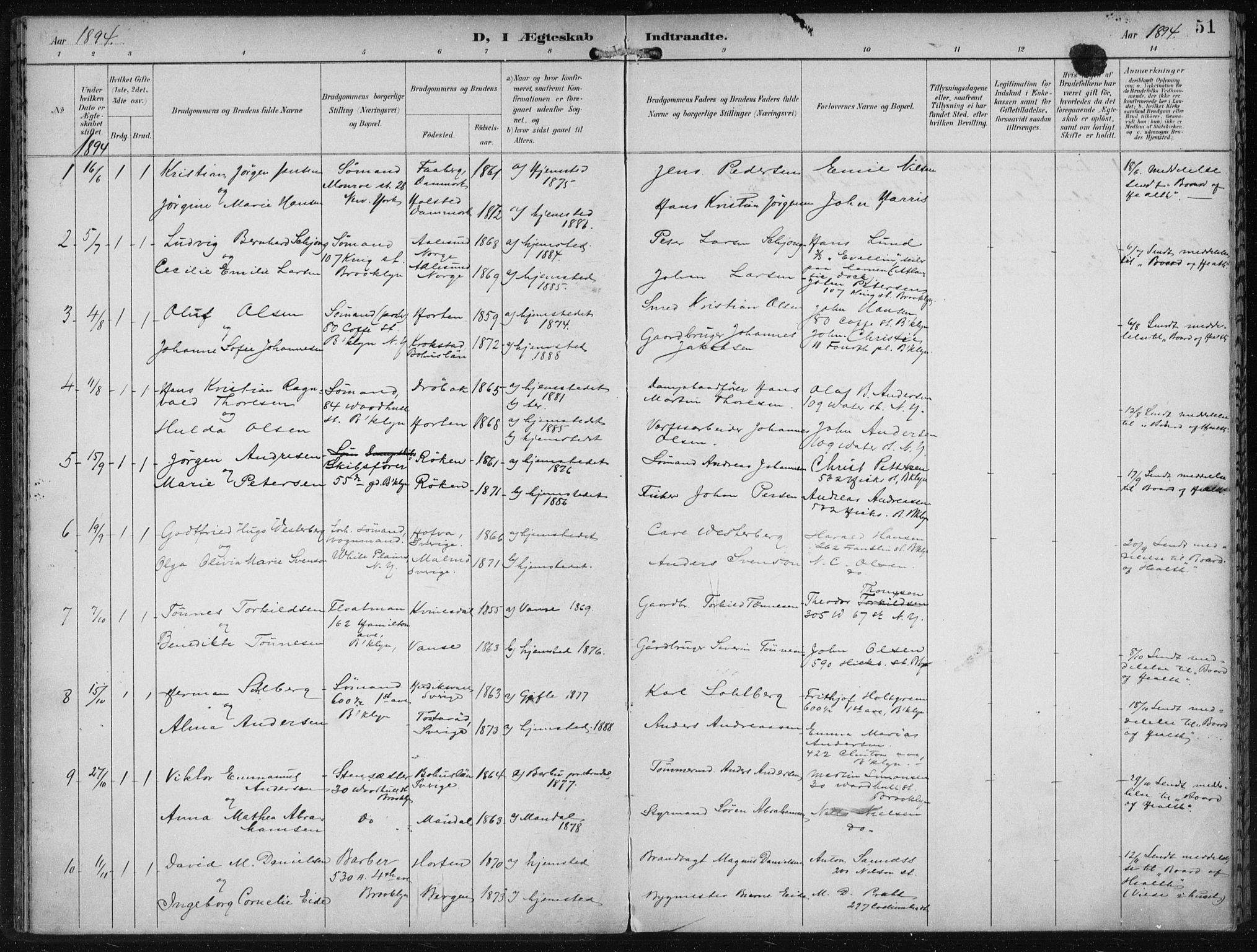 Den norske sjømannsmisjon i utlandet/New York, SAB/SAB/PA-0110/H/Ha/L0004: Parish register (official) no. A 4, 1893-1901, p. 51