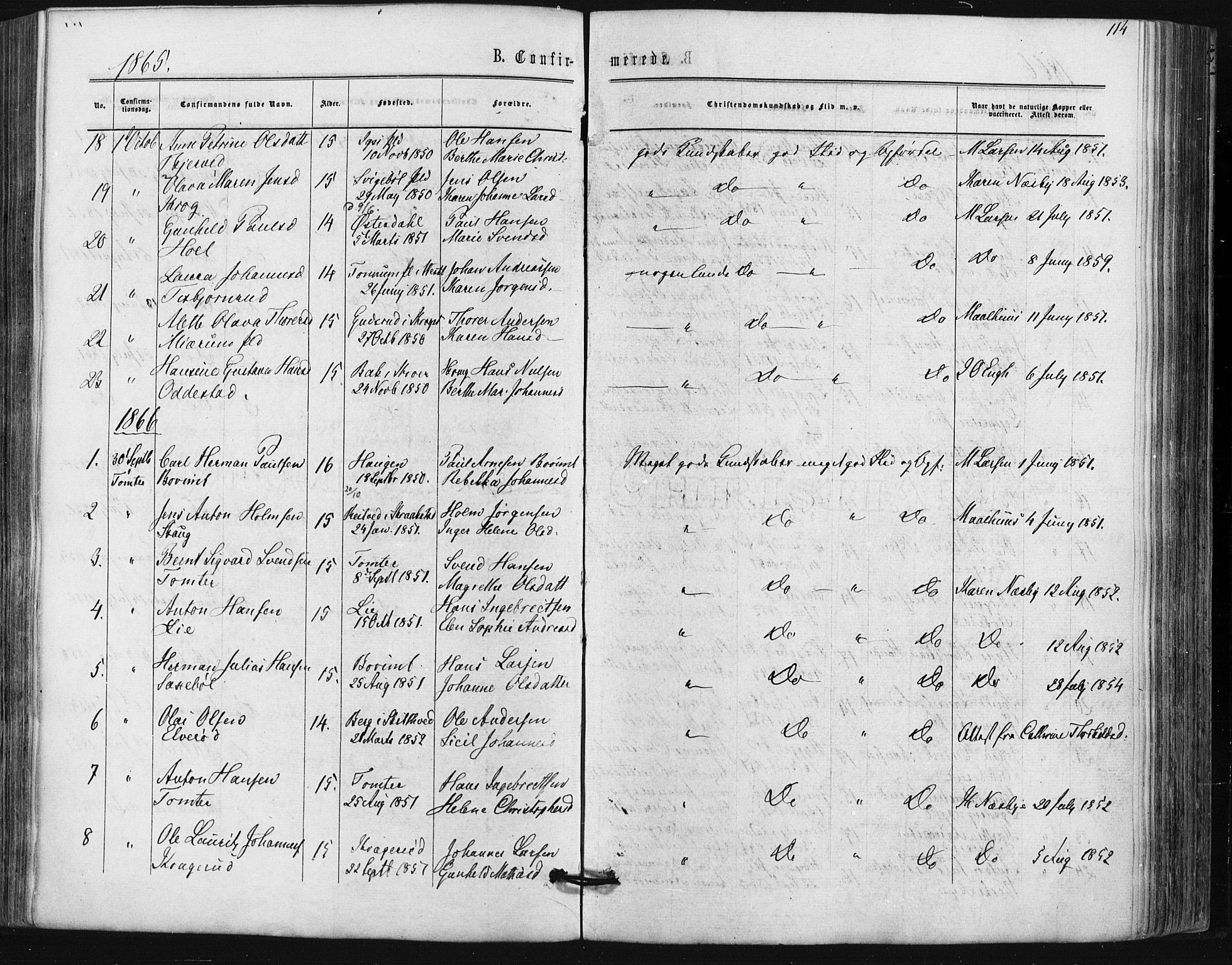 Hobøl prestekontor Kirkebøker, SAO/A-2002/F/Fa/L0004: Parish register (official) no. I 4, 1865-1877, p. 114