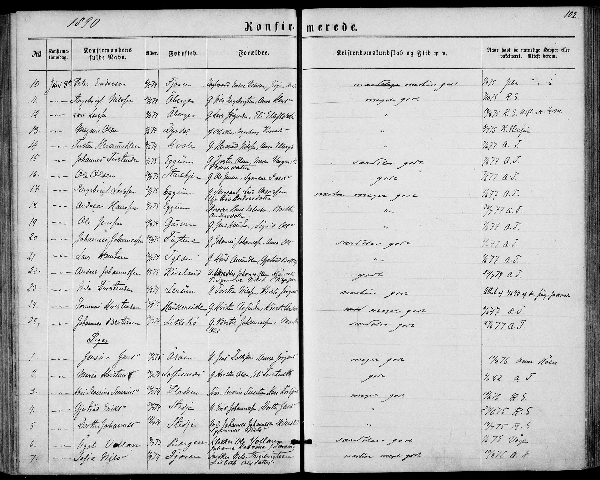 Sogndal sokneprestembete, AV/SAB-A-81301/H/Haa/Haaa/L0015: Parish register (official) no. A 15, 1871-1904, p. 102