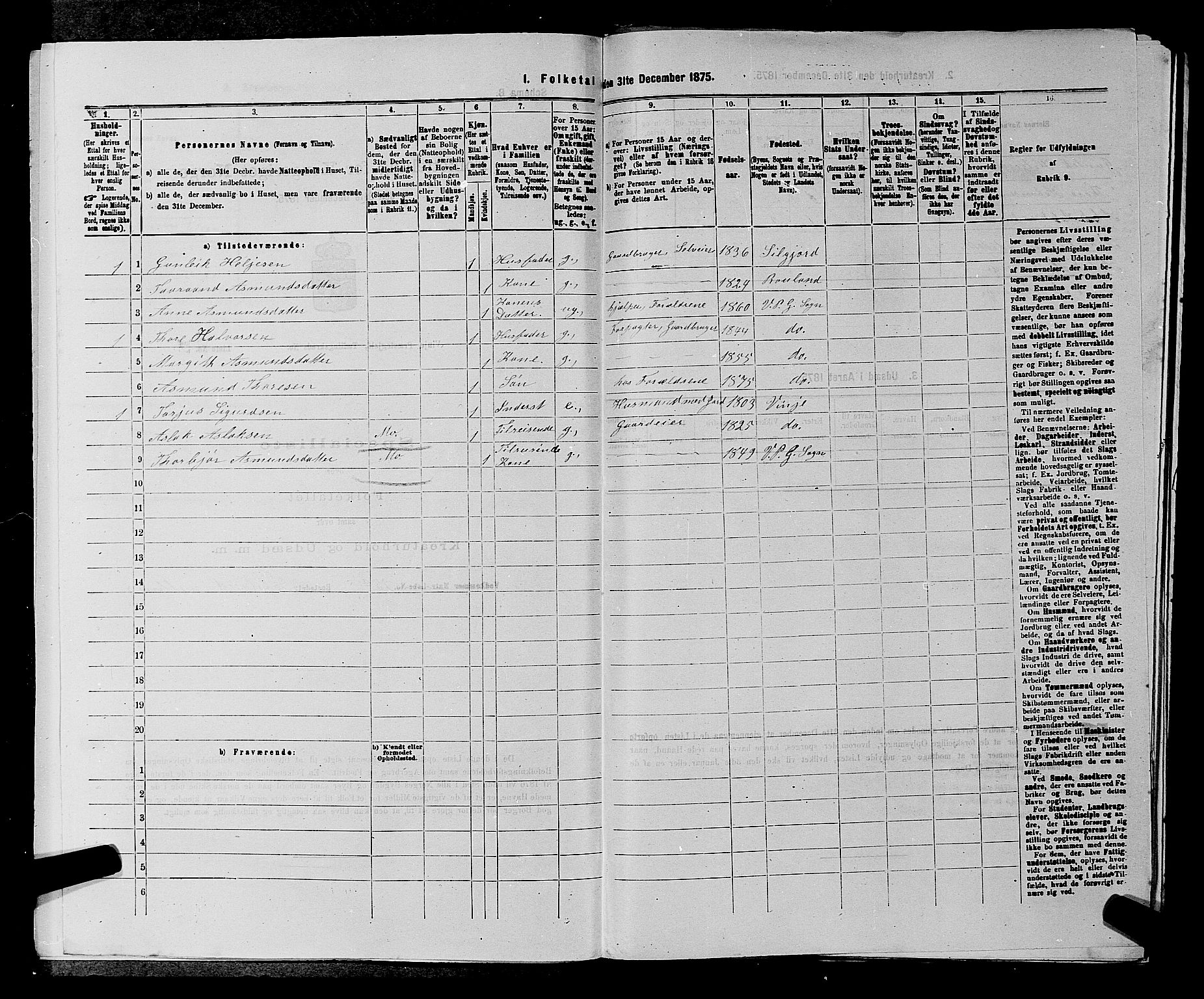 SAKO, 1875 census for 0834P Vinje, 1875, p. 497