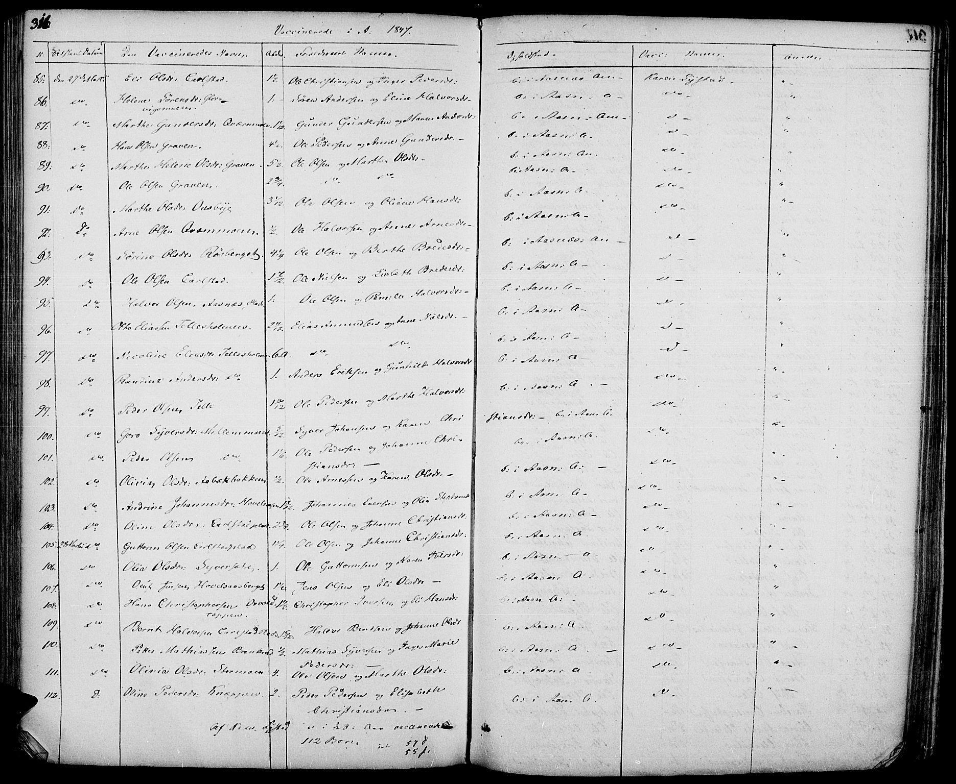 Hof prestekontor, AV/SAH-PREST-038/H/Ha/Haa/L0007: Parish register (official) no. 7, 1841-1848, p. 316