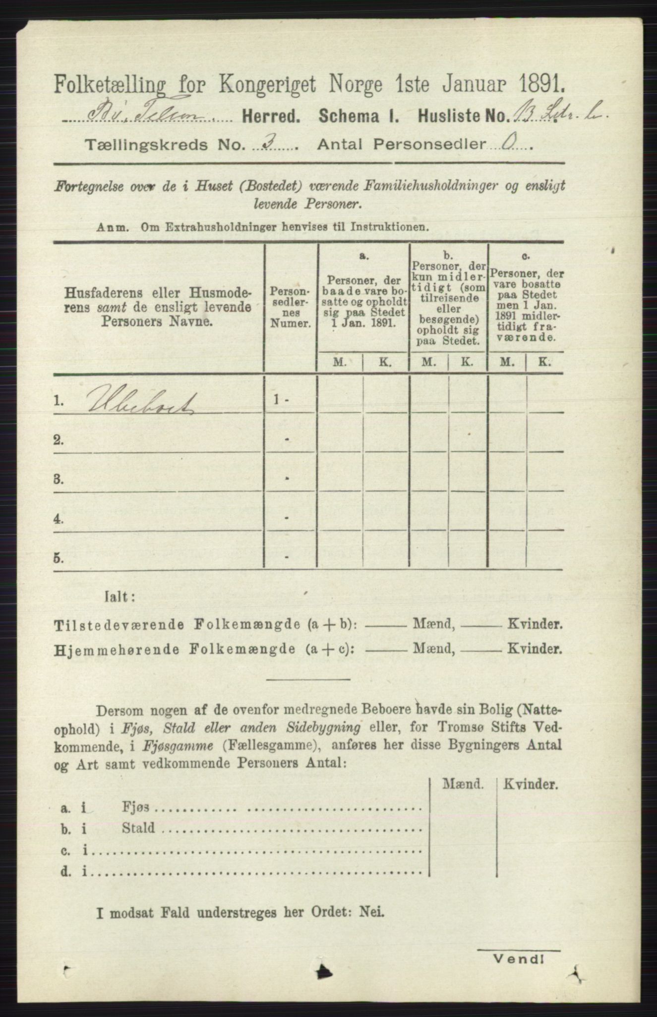 RA, 1891 census for 0821 Bø, 1891, p. 989