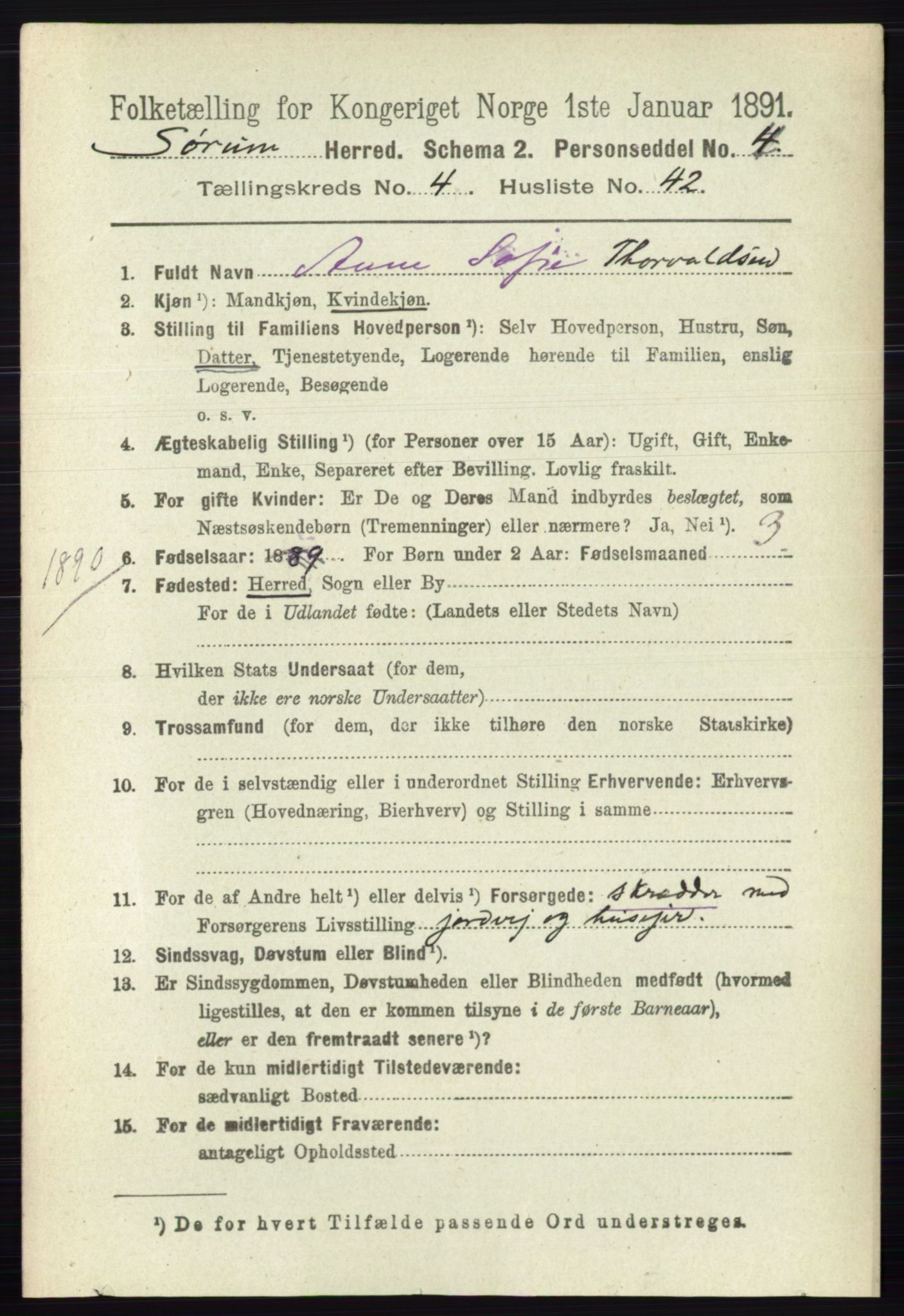 RA, 1891 census for 0226 Sørum, 1891, p. 2124
