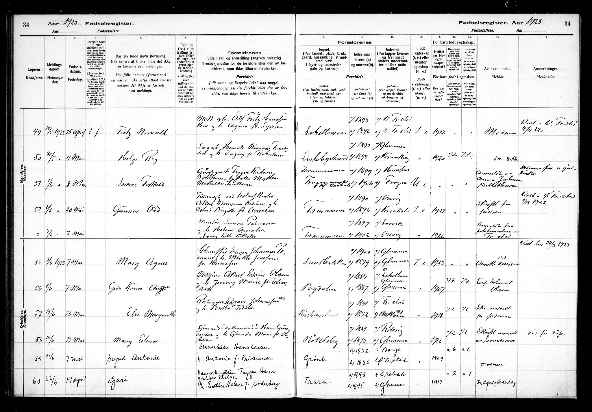 Glemmen prestekontor Kirkebøker, AV/SAO-A-10908/J/Ja/L0002: Birth register no. I 2, 1922-1929, p. 34