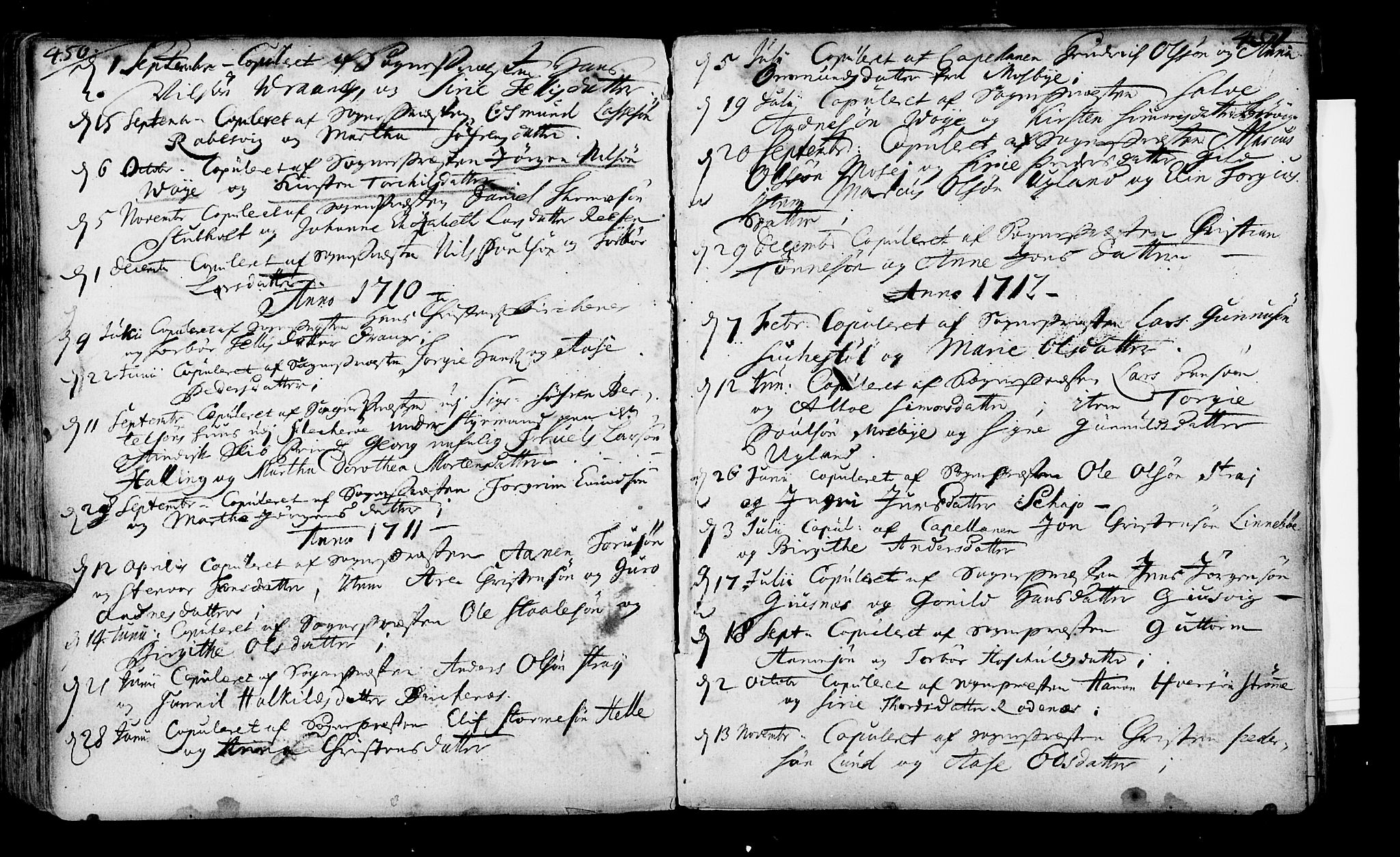 Oddernes sokneprestkontor, AV/SAK-1111-0033/F/Fa/Faa/L0001: Parish register (official) no. A 1, 1692-1718, p. 450-451