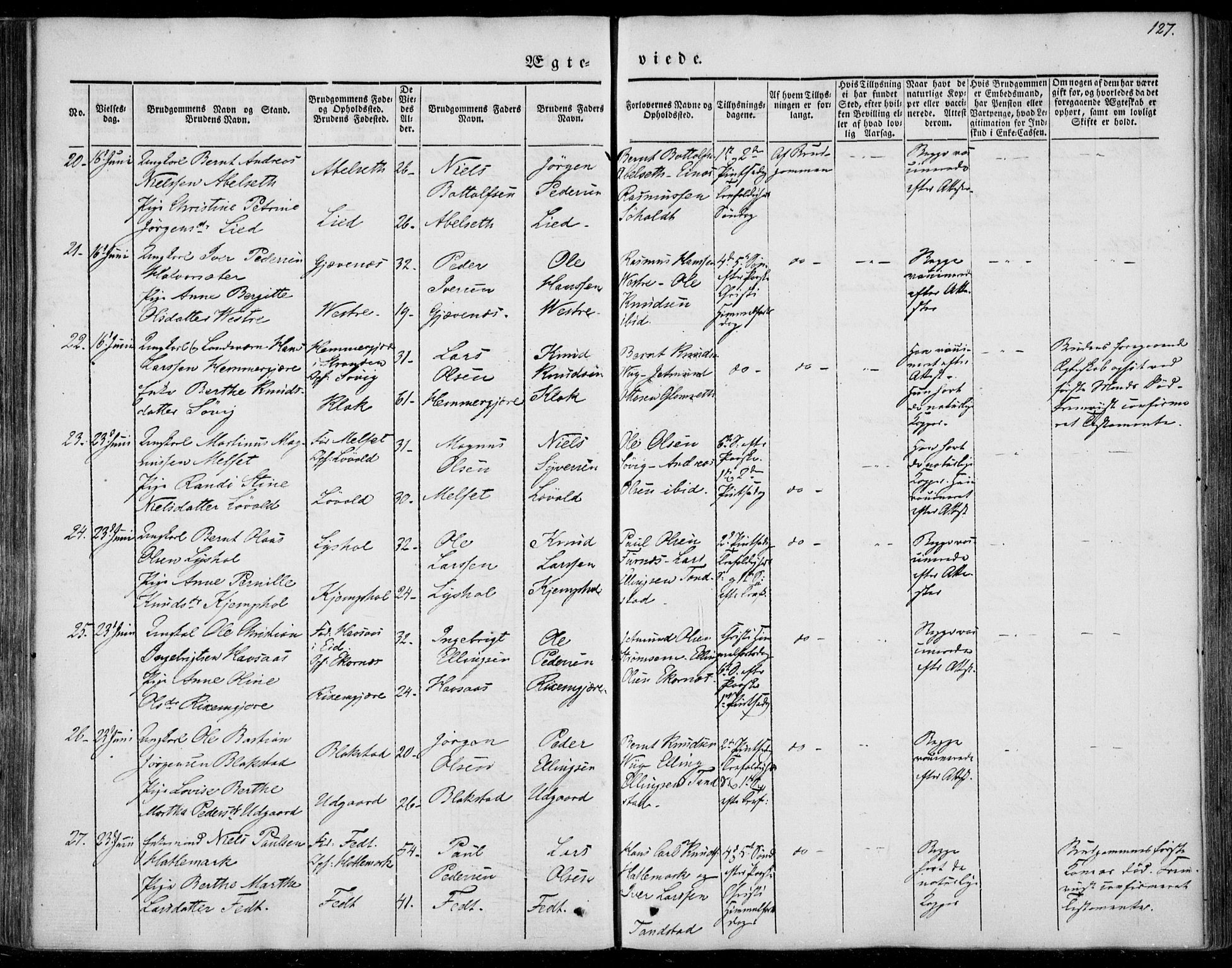 Ministerialprotokoller, klokkerbøker og fødselsregistre - Møre og Romsdal, AV/SAT-A-1454/522/L0312: Parish register (official) no. 522A07, 1843-1851, p. 127