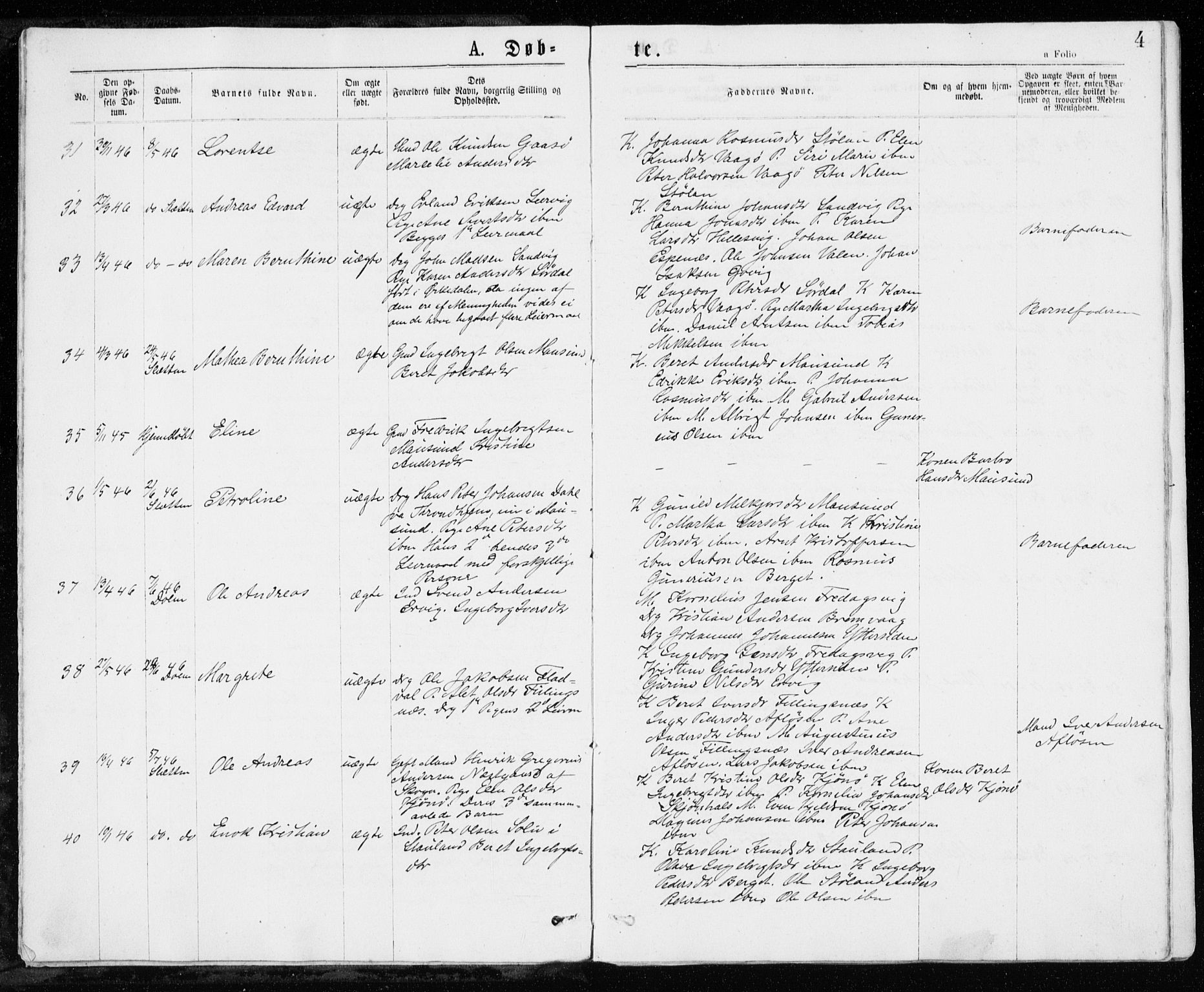 Ministerialprotokoller, klokkerbøker og fødselsregistre - Sør-Trøndelag, SAT/A-1456/640/L0576: Parish register (official) no. 640A01, 1846-1876, p. 4