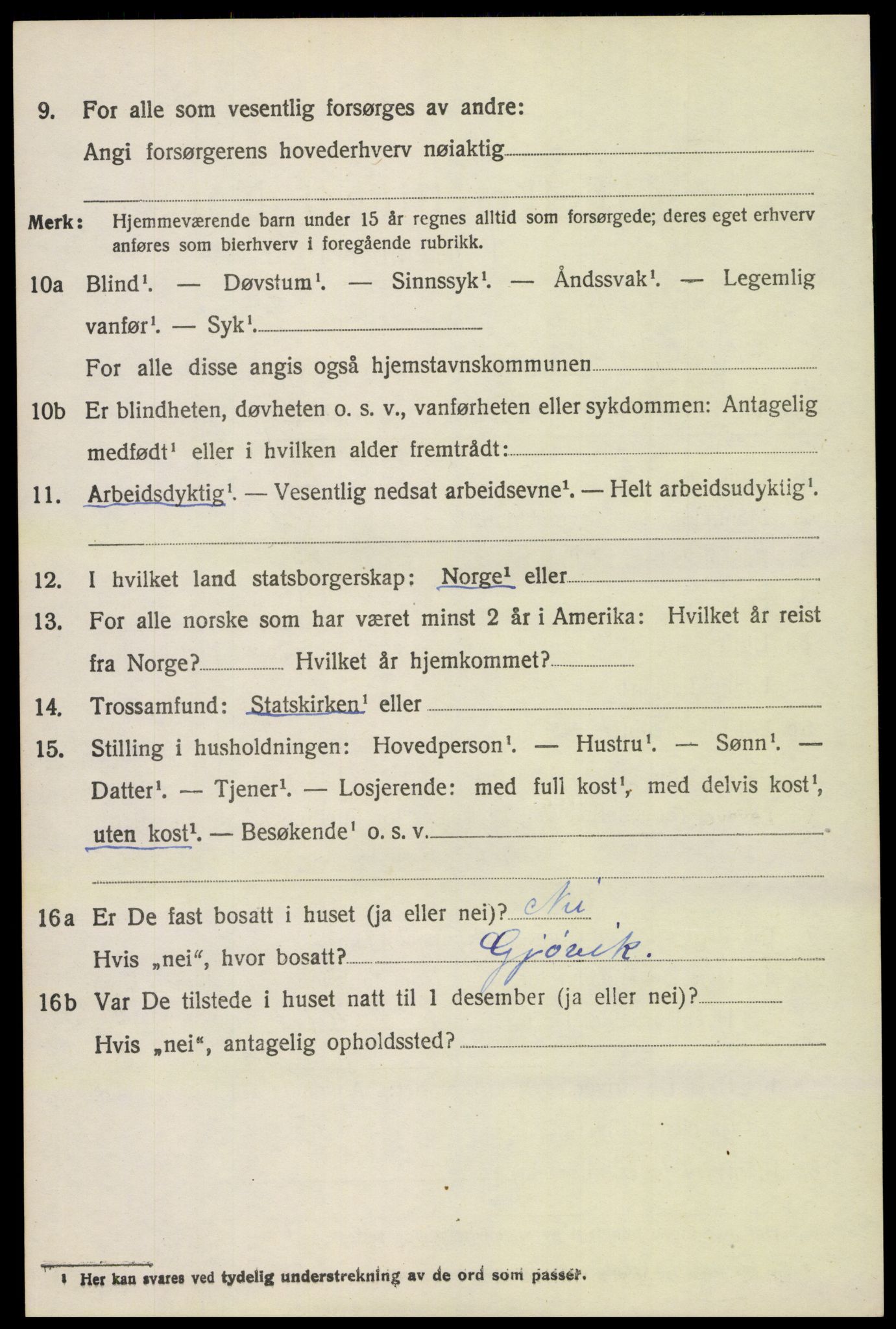 SAH, 1920 census for Vestre Toten, 1920, p. 11107