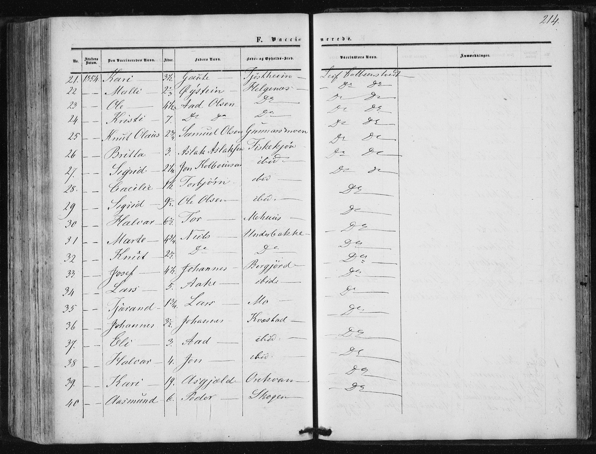 Suldal sokneprestkontor, AV/SAST-A-101845/01/IV/L0009: Parish register (official) no. A 9, 1854-1868, p. 214