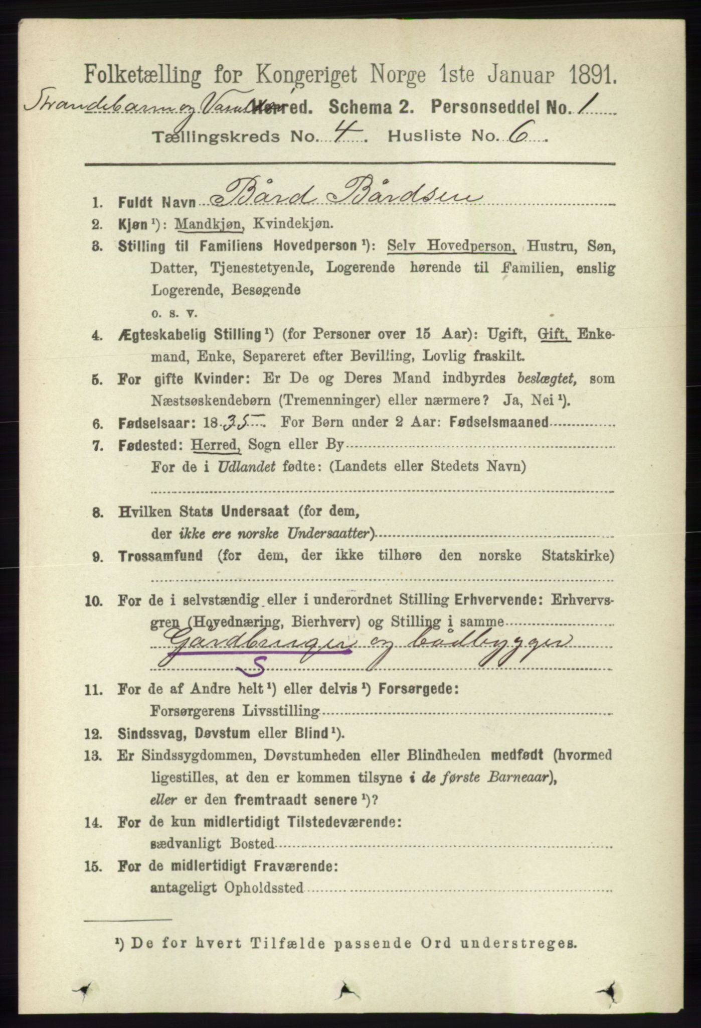 RA, 1891 census for 1226 Strandebarm og Varaldsøy, 1891, p. 1474