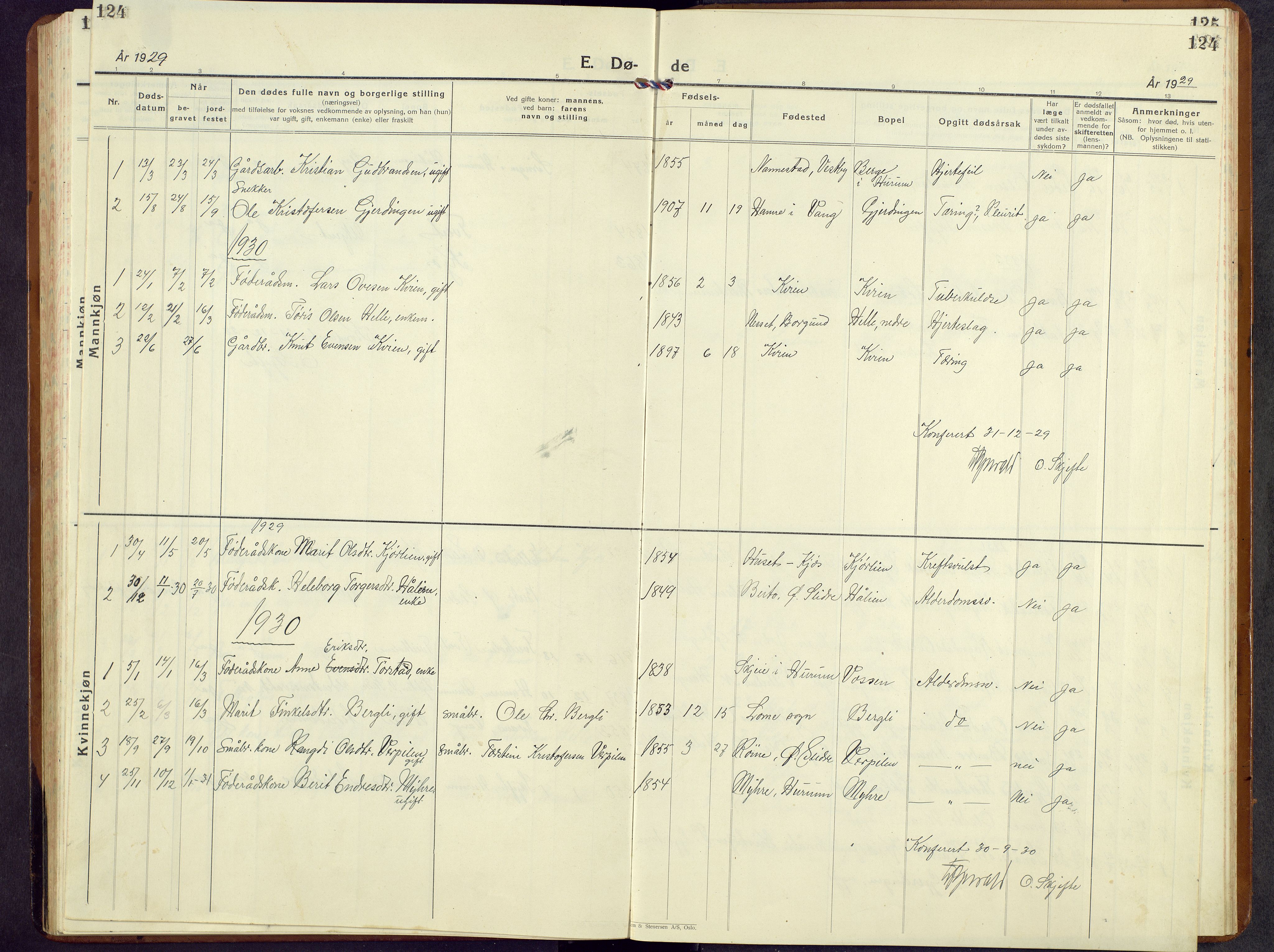 Vang prestekontor, Valdres, SAH/PREST-140/H/Hb/L0008: Parish register (copy) no. 8, 1925-1967, p. 124
