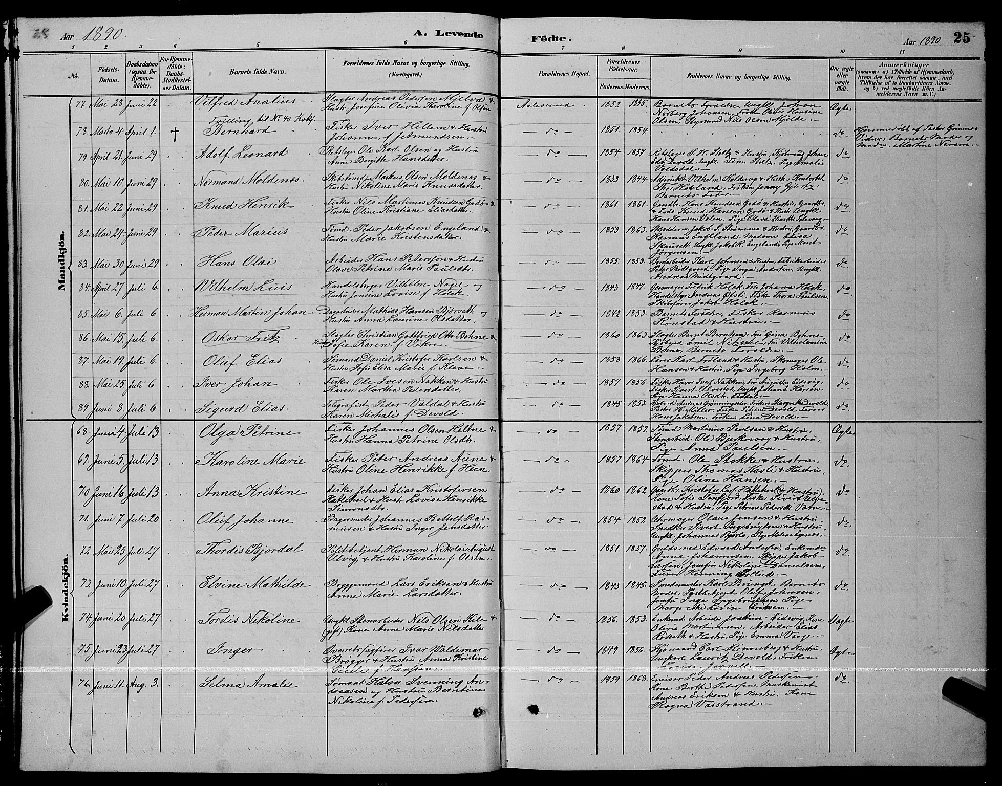 Ministerialprotokoller, klokkerbøker og fødselsregistre - Møre og Romsdal, AV/SAT-A-1454/529/L0467: Parish register (copy) no. 529C04, 1889-1897, p. 25