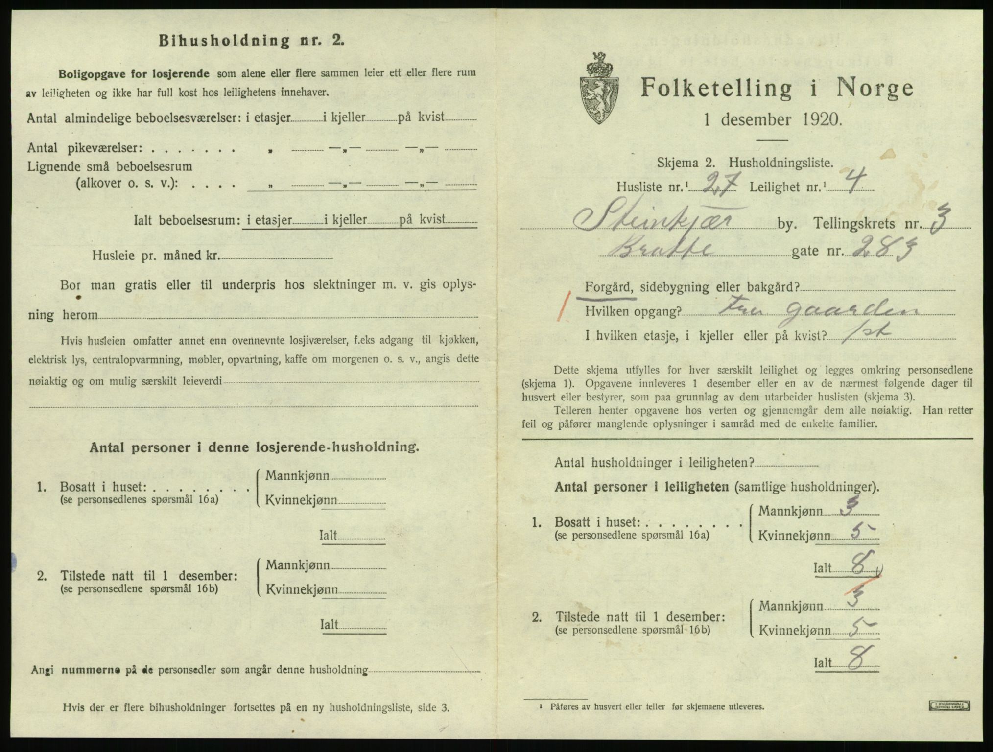 SAT, 1920 census for Steinkjer, 1920, p. 1988