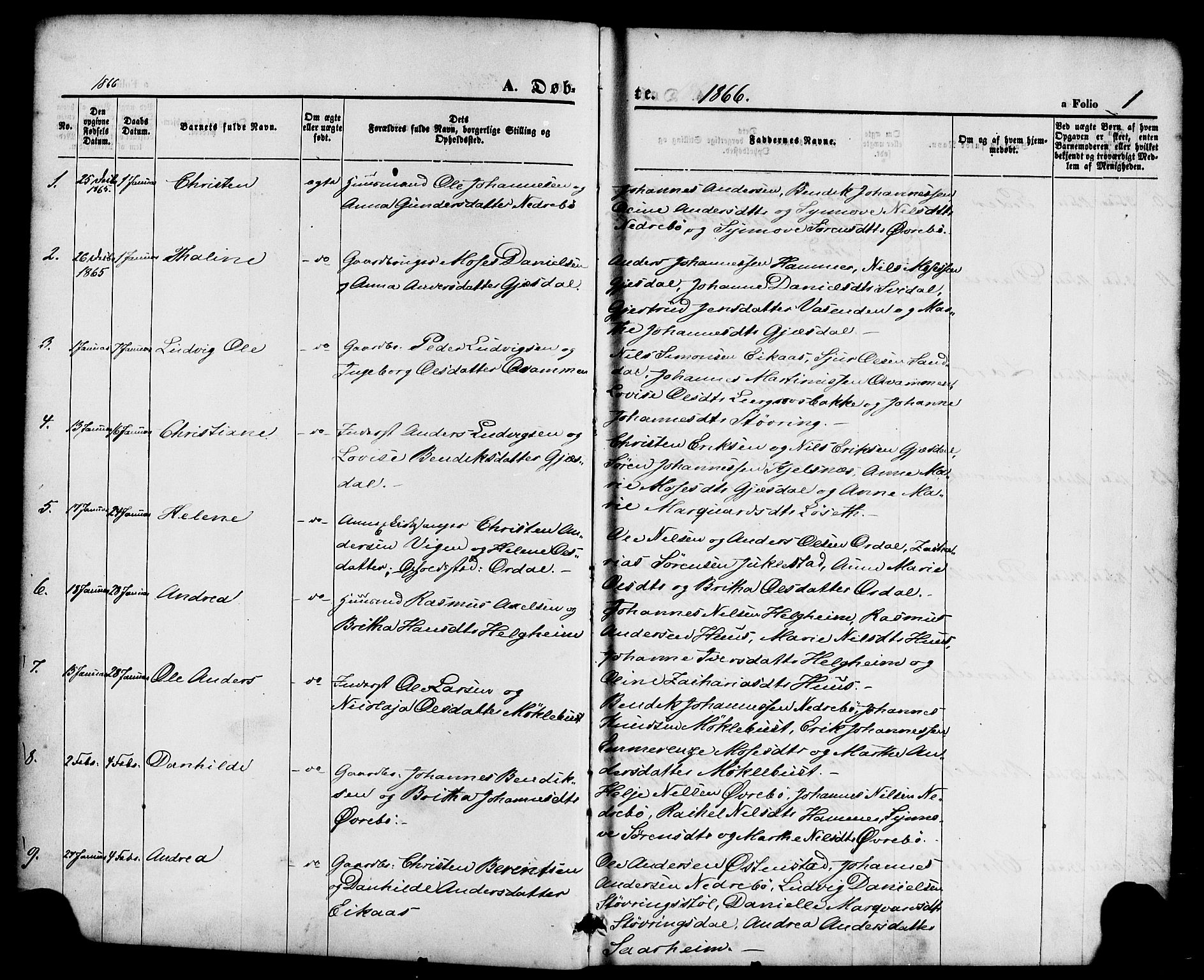 Jølster sokneprestembete, SAB/A-80701/H/Haa/Haaa/L0011: Parish register (official) no. A 11, 1866-1881, p. 1