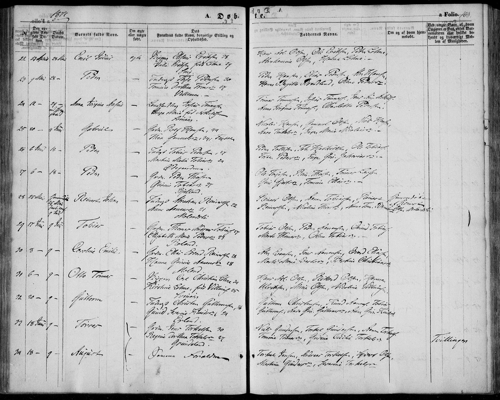 Sør-Audnedal sokneprestkontor, AV/SAK-1111-0039/F/Fa/Fab/L0007: Parish register (official) no. A 7, 1855-1876, p. 103