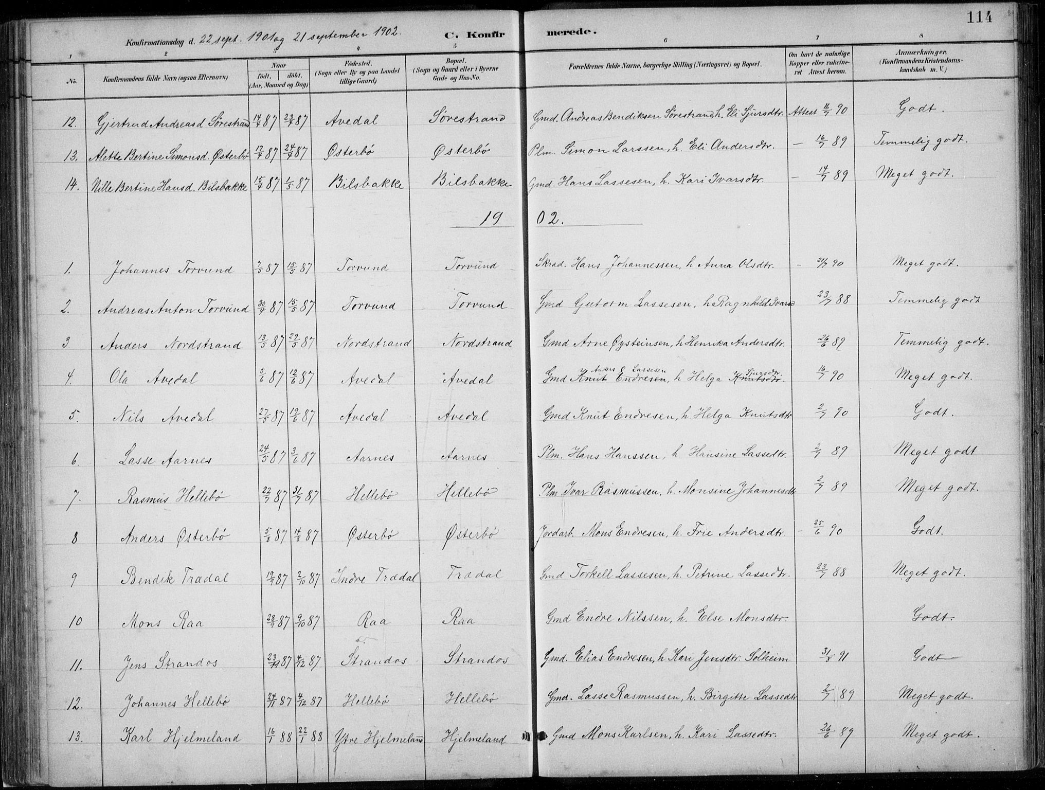 Lavik sokneprestembete, SAB/A-80901: Parish register (copy) no. A 2, 1882-1910, p. 114