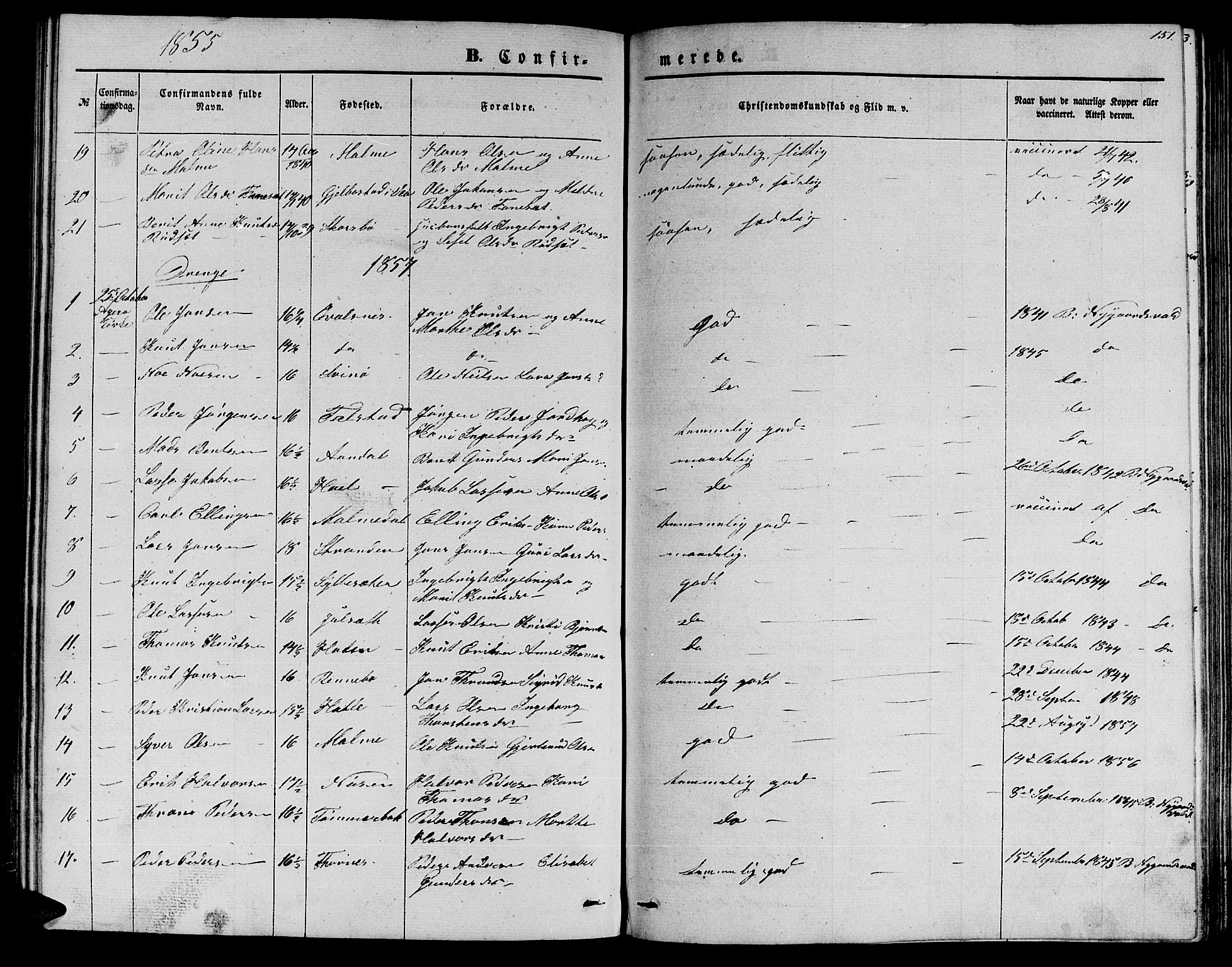 Ministerialprotokoller, klokkerbøker og fødselsregistre - Møre og Romsdal, SAT/A-1454/565/L0753: Parish register (copy) no. 565C02, 1845-1870, p. 151