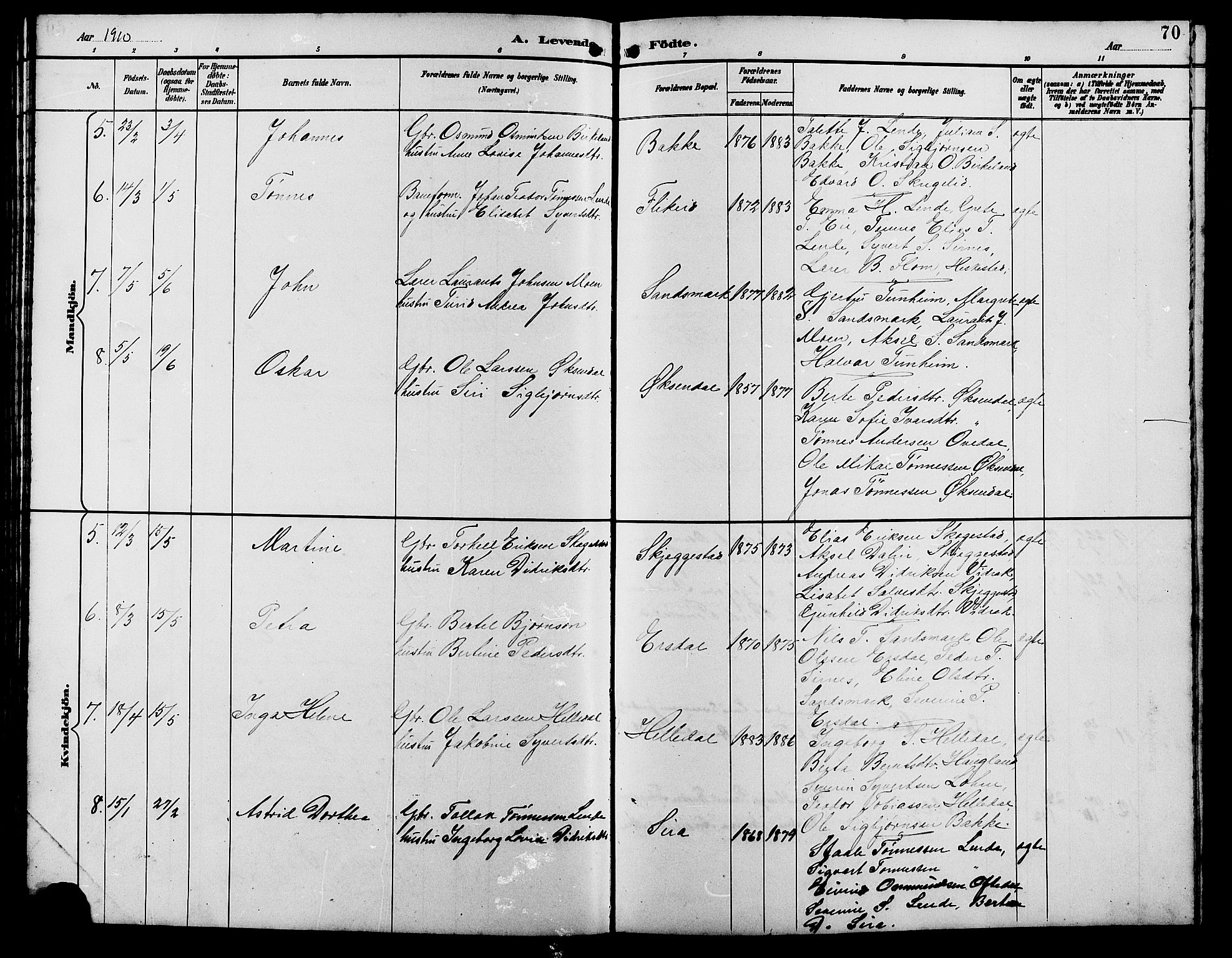 Bakke sokneprestkontor, AV/SAK-1111-0002/F/Fb/Fba/L0003: Parish register (copy) no. B 3, 1894-1910, p. 70