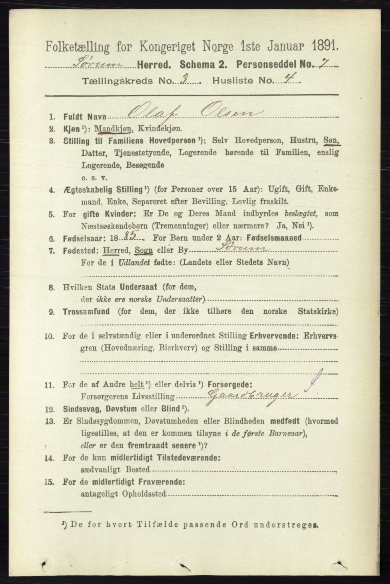 RA, 1891 census for 0226 Sørum, 1891, p. 1319