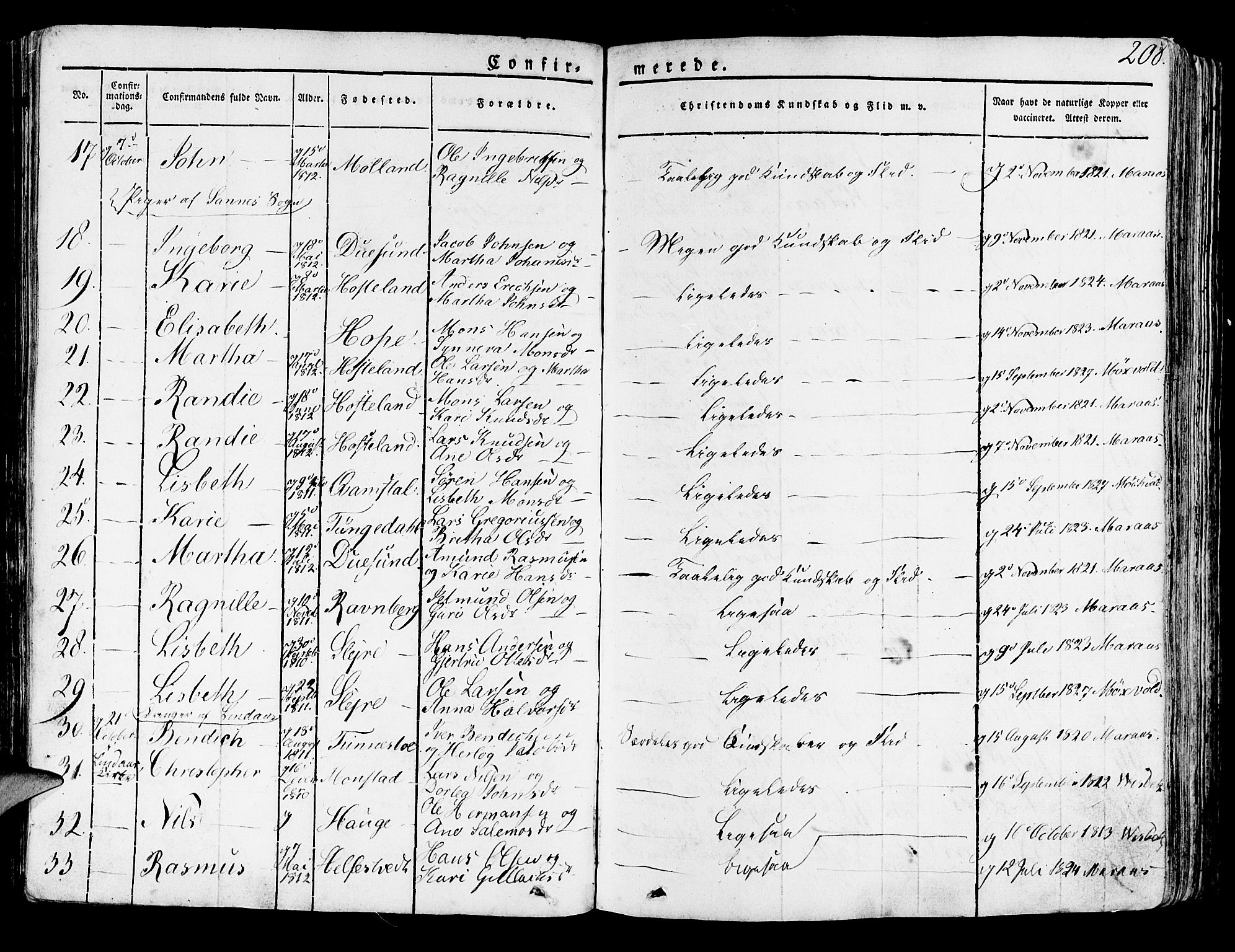 Lindås Sokneprestembete, SAB/A-76701/H/Haa: Parish register (official) no. A 8, 1823-1836, p. 208