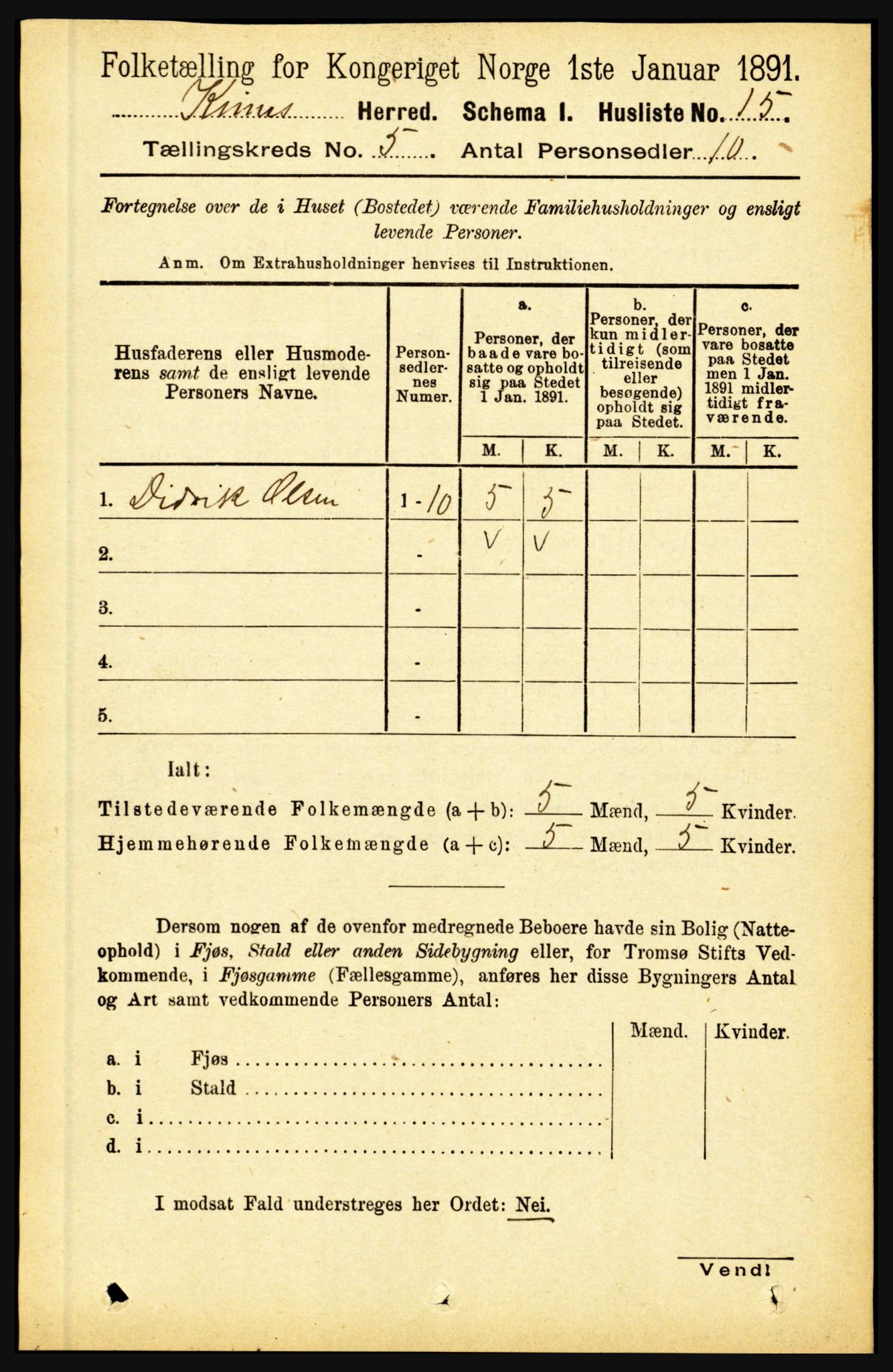 RA, 1891 census for 1437 Kinn, 1891, p. 1754