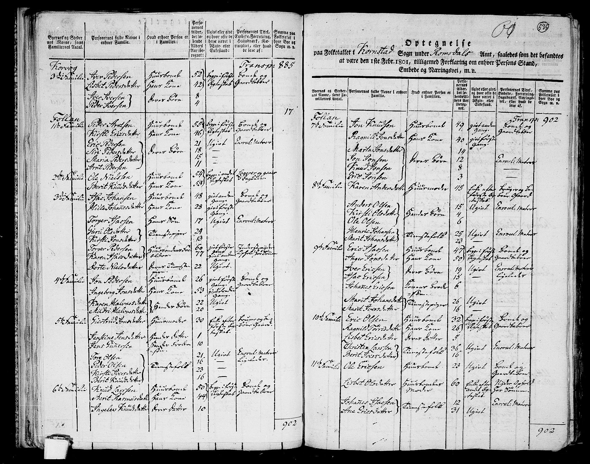 RA, 1801 census for 1553P Kvernes, 1801, p. 534b-535a