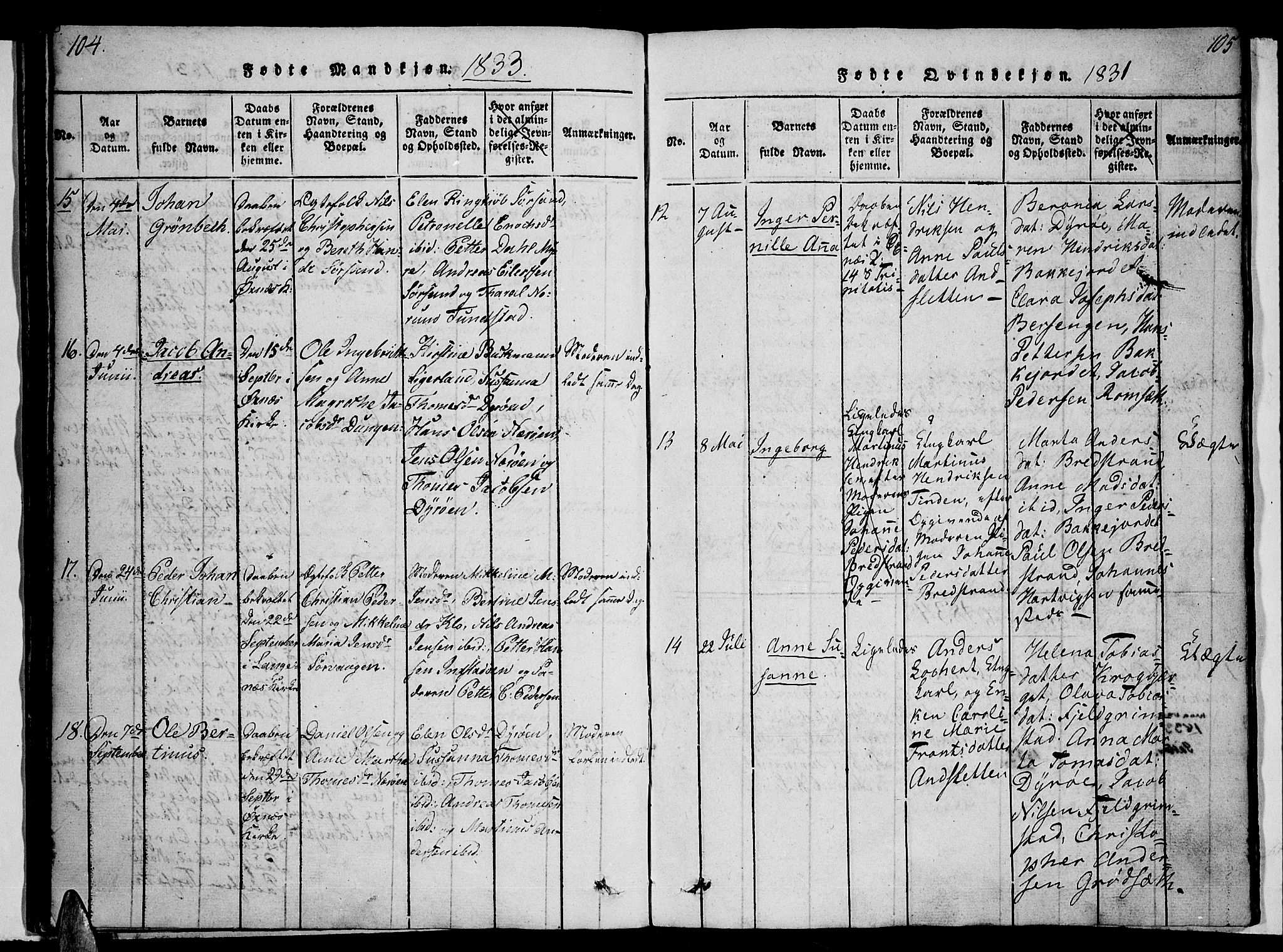 Ministerialprotokoller, klokkerbøker og fødselsregistre - Nordland, SAT/A-1459/893/L1331: Parish register (official) no. 893A04, 1820-1840, p. 104-105