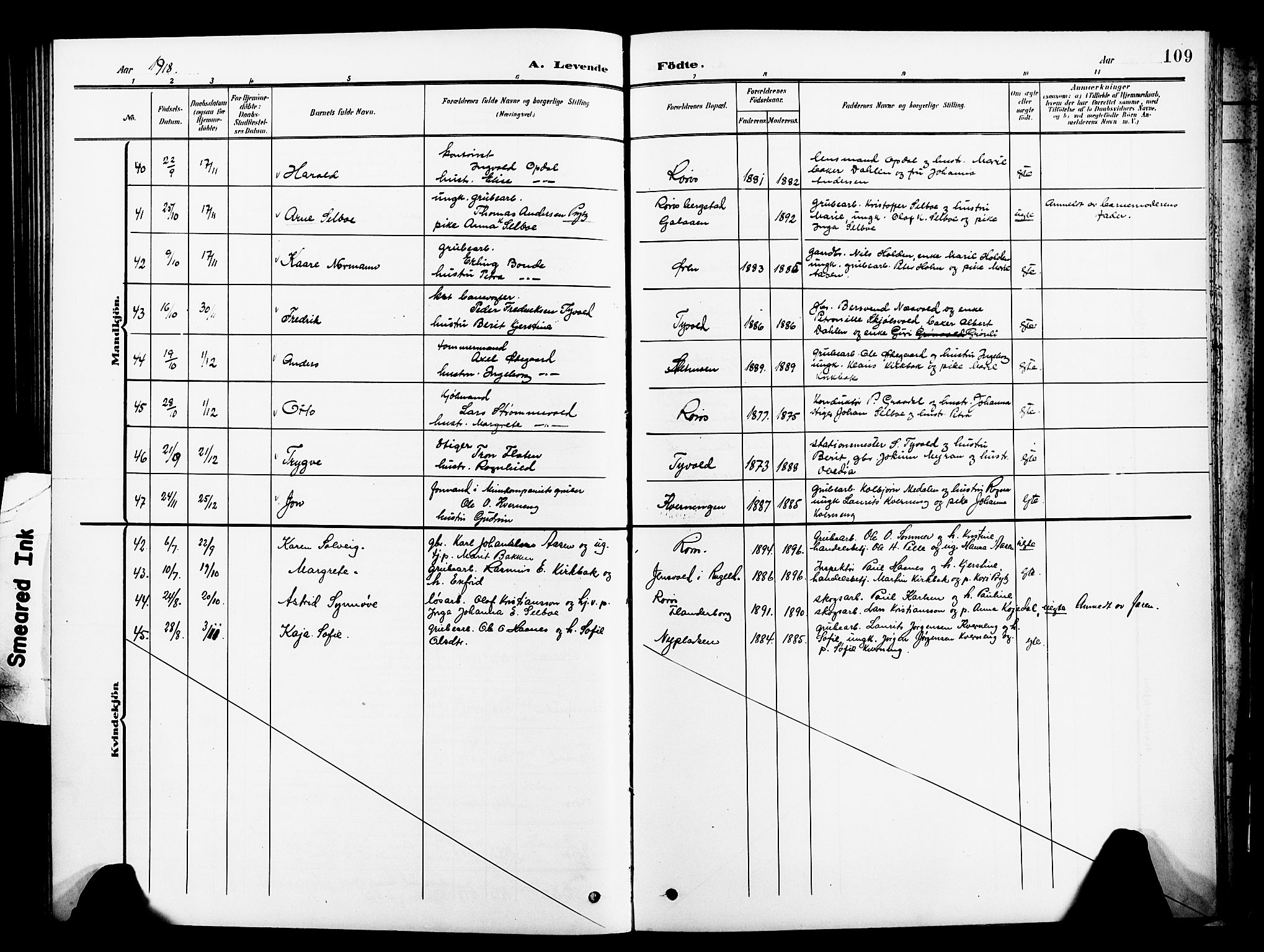Ministerialprotokoller, klokkerbøker og fødselsregistre - Sør-Trøndelag, SAT/A-1456/681/L0942: Parish register (copy) no. 681C06, 1906-1925, p. 109